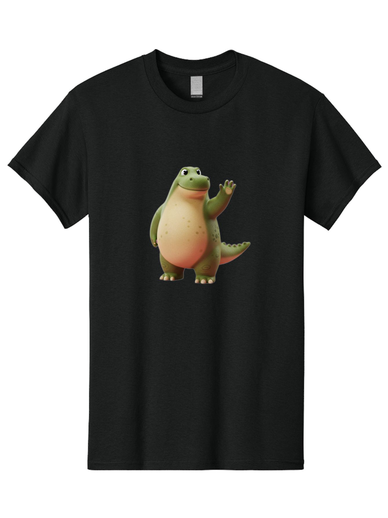 Cartoon-Dinosaur-1 Men'S Graphic Tee, 100% Cotton, Comfortable Casual Summer Wear, Machine Washable, Cartoon Crocodile, Friendly Alligator, Waving Reptile, Green Scaly Skin, Spotted Belly, Animated Character, Children'S Illustration, Bae388
