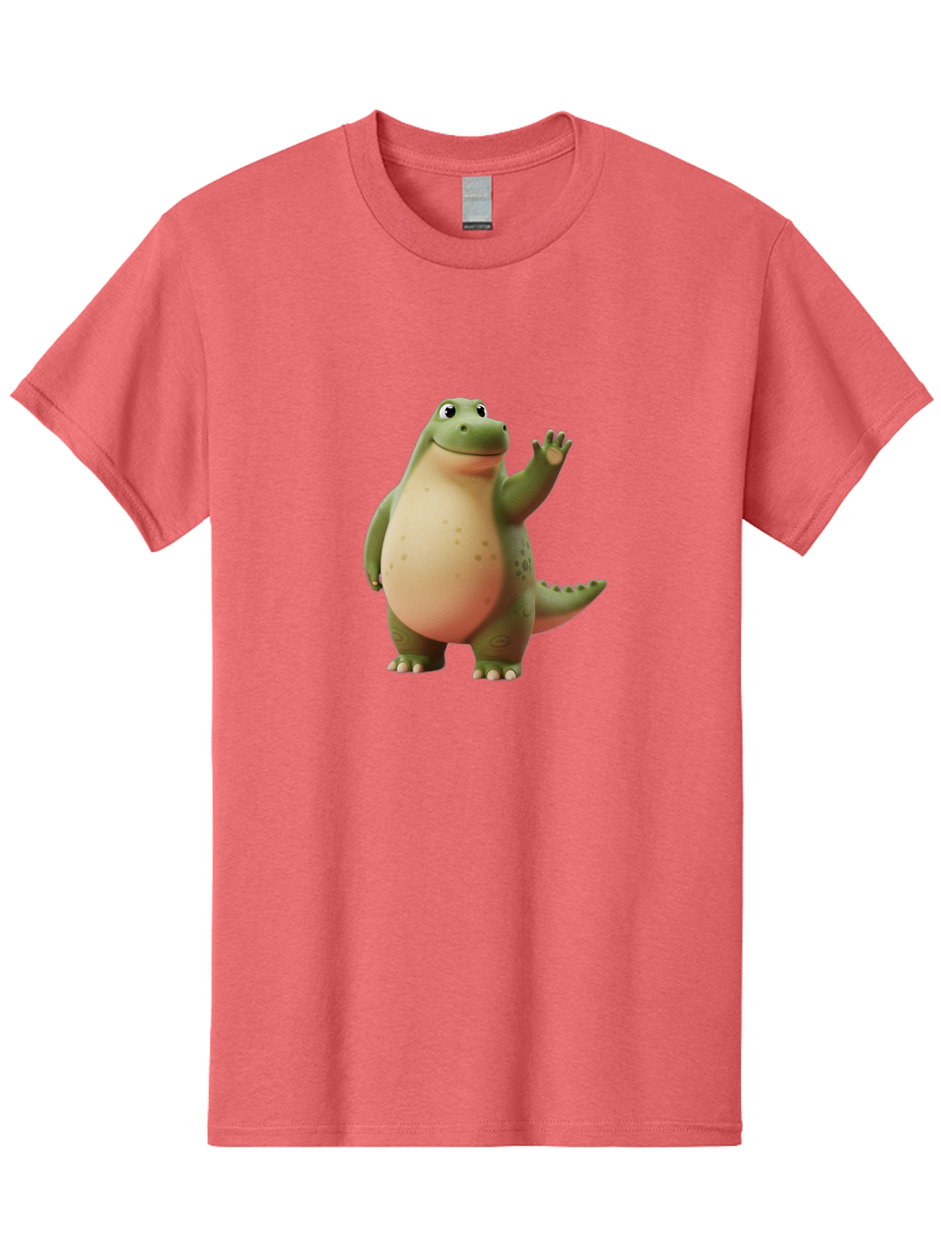 Cartoon-Dinosaur-1 Men'S Graphic Tee, 100% Cotton, Comfortable Casual Summer Wear, Machine Washable, Cartoon Crocodile, Friendly Alligator, Waving Reptile, Green Scaly Skin, Spotted Belly, Animated Character, Children'S Illustration, Bae388