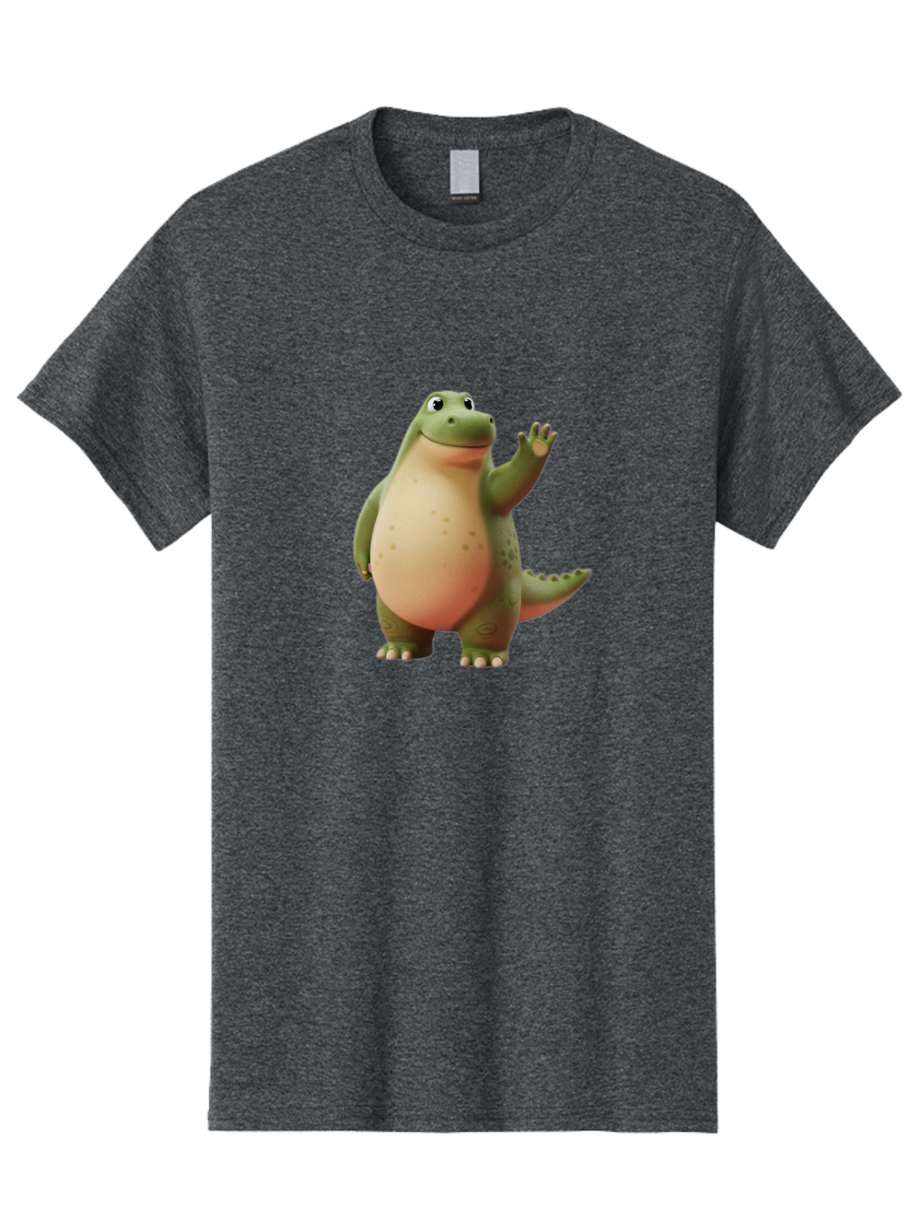 Cartoon-Dinosaur-1 Men'S Graphic Tee, 100% Cotton, Comfortable Casual Summer Wear, Machine Washable, Cartoon Crocodile, Friendly Alligator, Waving Reptile, Green Scaly Skin, Spotted Belly, Animated Character, Children'S Illustration, Bae388