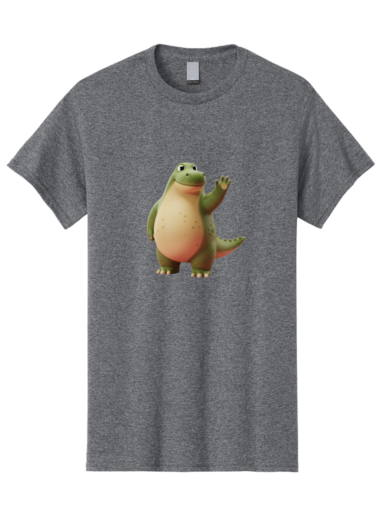 Cartoon-Dinosaur-1 Men'S Graphic Tee, 100% Cotton, Comfortable Casual Summer Wear, Machine Washable, Cartoon Crocodile, Friendly Alligator, Waving Reptile, Green Scaly Skin, Spotted Belly, Animated Character, Children'S Illustration, Bae388