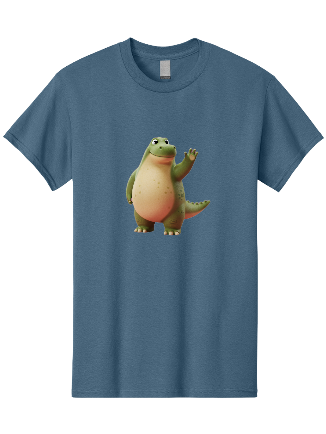 Cartoon-Dinosaur-1 Men'S Graphic Tee, 100% Cotton, Comfortable Casual Summer Wear, Machine Washable, Cartoon Crocodile, Friendly Alligator, Waving Reptile, Green Scaly Skin, Spotted Belly, Animated Character, Children'S Illustration, Bae388