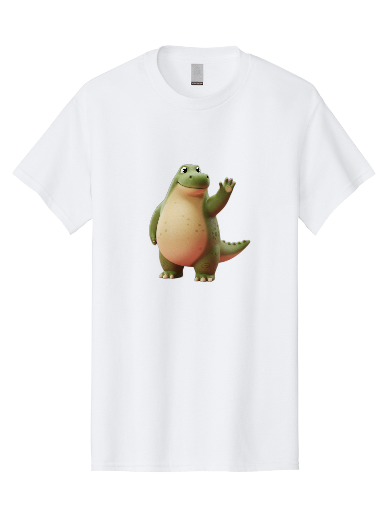 Cartoon-Dinosaur-1 Men'S Graphic Tee, 100% Cotton, Comfortable Casual Summer Wear, Machine Washable, Cartoon Crocodile, Friendly Alligator, Waving Reptile, Green Scaly Skin, Spotted Belly, Animated Character, Children'S Illustration, Bae388