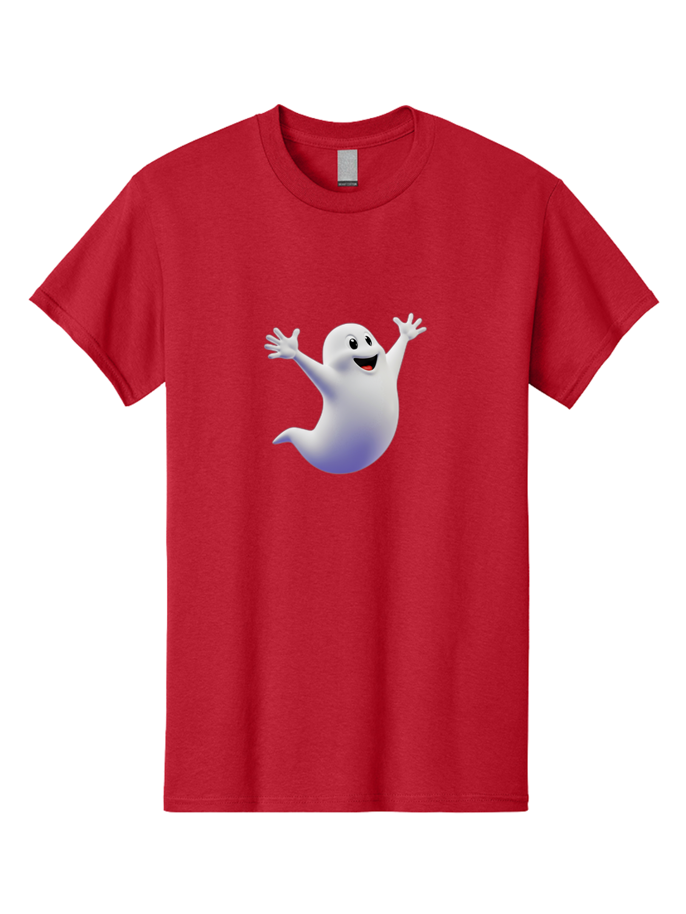 Cartoon-Ghost Men'S Graphic Tee, 100% Cotton, Comfortable Casual Summer Wear, Machine Washable, White Ghost, Cartoon Character, Friendly Spirit, Happy Expression, Halloween Theme, Digital Illustration, 3D Rendering, Playful Design Bae392