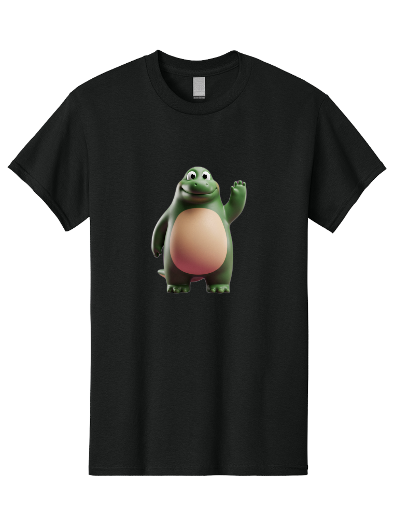 Cartoon-T-Rex-1 Men'S Graphic Tee, 100% Cotton, Comfortable Casual Summer Wear, Machine Washable, Smiling Dinosaur, Cartoon Character, Green Dinosaur, Happy Pose, Friendly Gesture, 3D Illustration, Cute Reptile, Dinosaur Illustration, Bae394