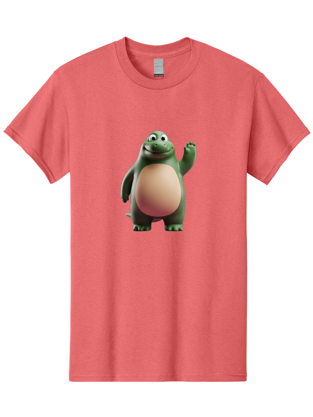 Cartoon-T-Rex-1 Men'S Graphic Tee, 100% Cotton, Comfortable Casual Summer Wear, Machine Washable, Smiling Dinosaur, Cartoon Character, Green Dinosaur, Happy Pose, Friendly Gesture, 3D Illustration, Cute Reptile, Dinosaur Illustration, Bae394