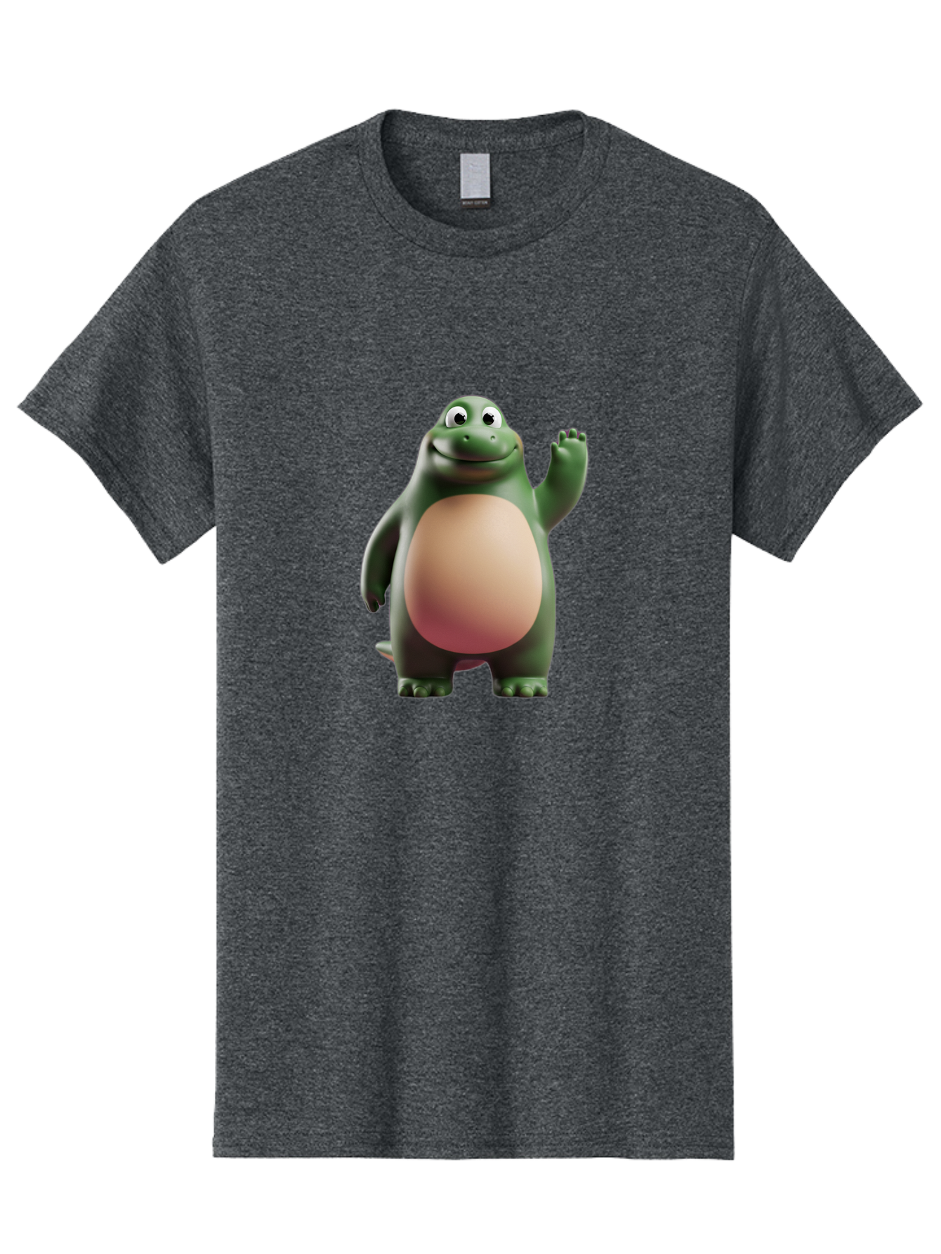Cartoon-T-Rex-1 Men'S Graphic Tee, 100% Cotton, Comfortable Casual Summer Wear, Machine Washable, Smiling Dinosaur, Cartoon Character, Green Dinosaur, Happy Pose, Friendly Gesture, 3D Illustration, Cute Reptile, Dinosaur Illustration, Bae394