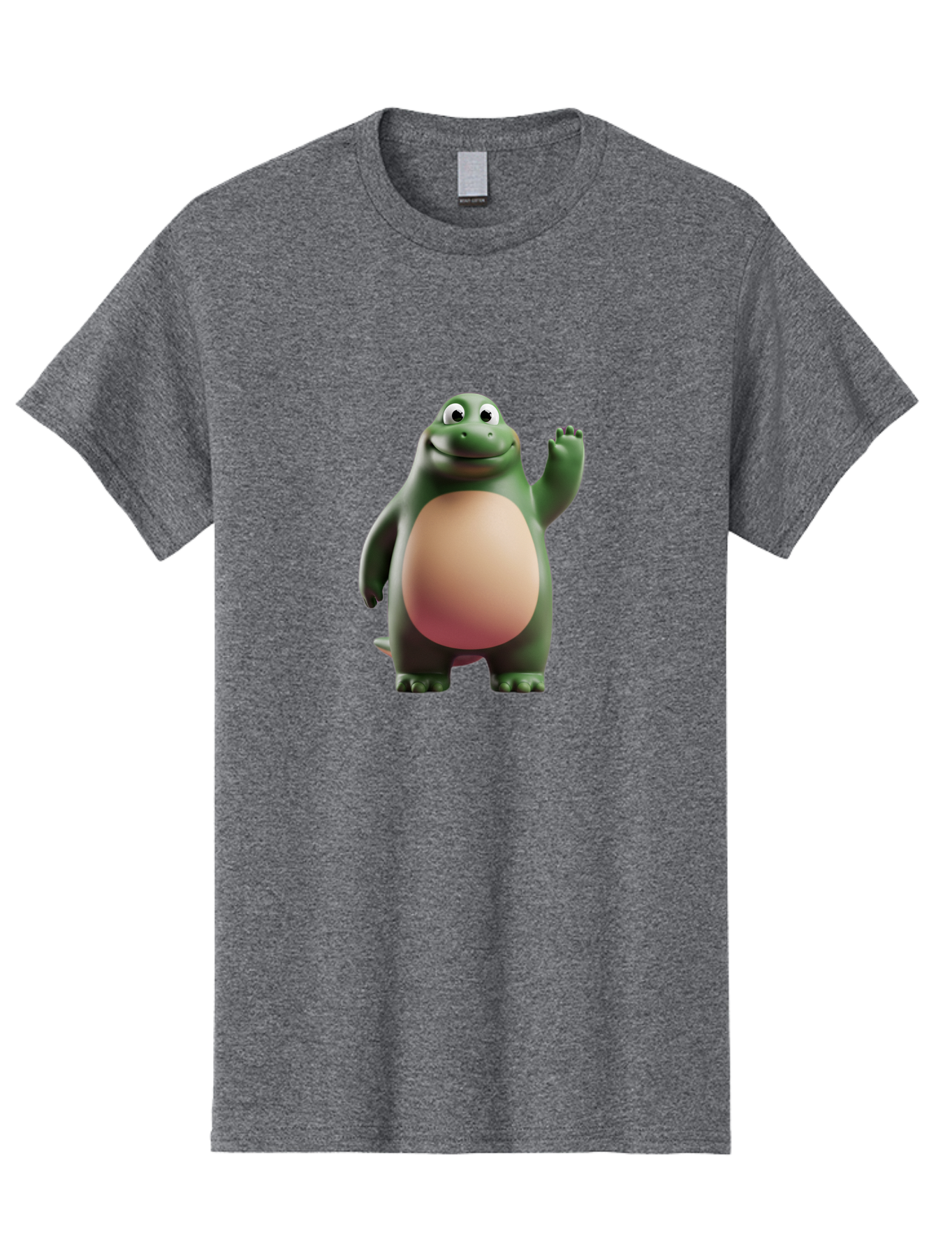 Cartoon-T-Rex-1 Men'S Graphic Tee, 100% Cotton, Comfortable Casual Summer Wear, Machine Washable, Smiling Dinosaur, Cartoon Character, Green Dinosaur, Happy Pose, Friendly Gesture, 3D Illustration, Cute Reptile, Dinosaur Illustration, Bae394