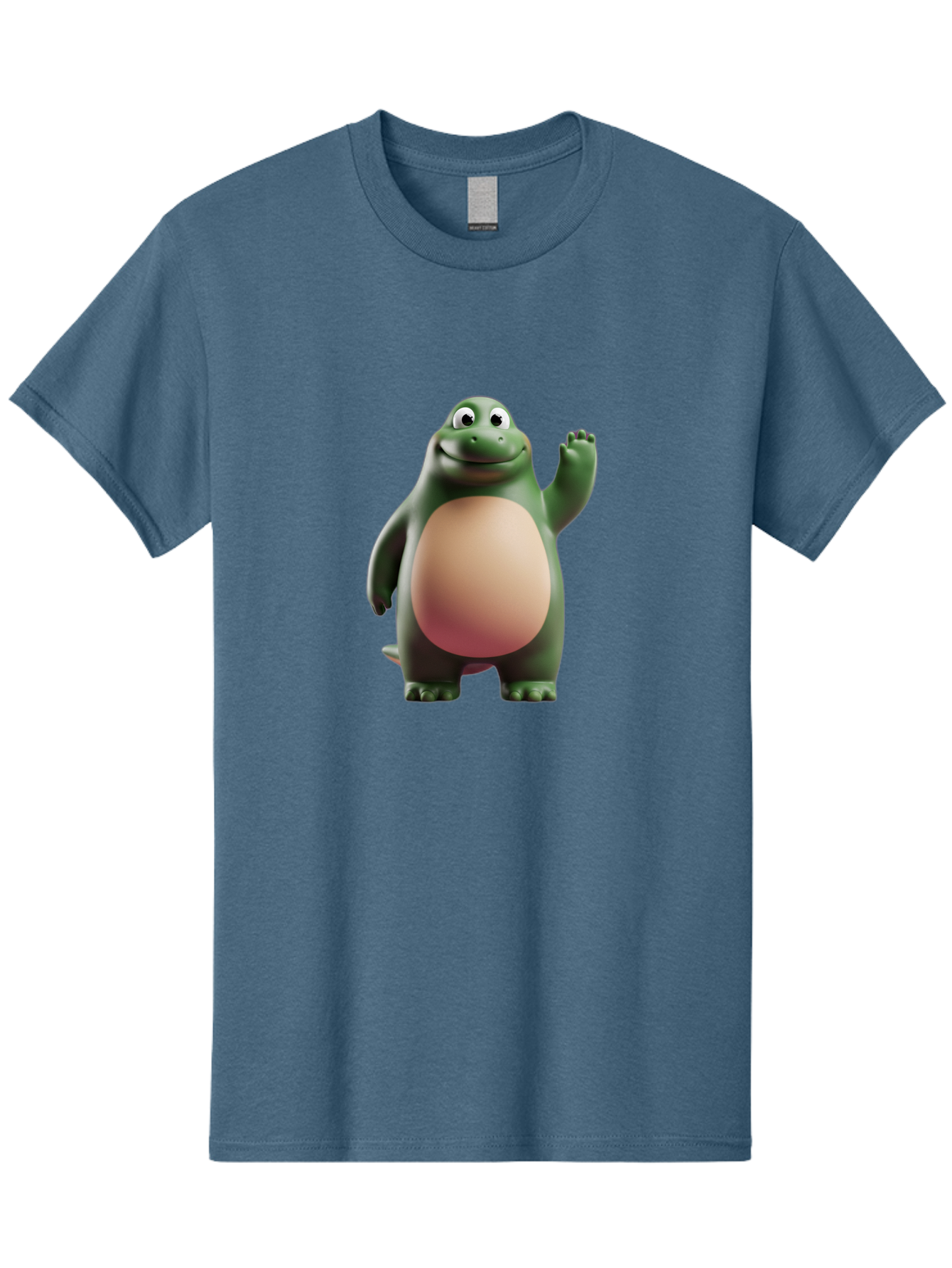 Cartoon-T-Rex-1 Men'S Graphic Tee, 100% Cotton, Comfortable Casual Summer Wear, Machine Washable, Smiling Dinosaur, Cartoon Character, Green Dinosaur, Happy Pose, Friendly Gesture, 3D Illustration, Cute Reptile, Dinosaur Illustration, Bae394