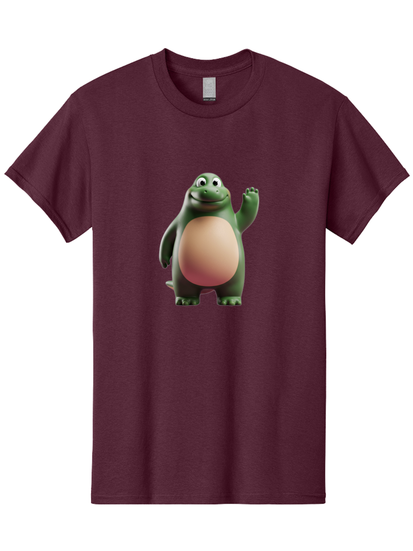Cartoon-T-Rex-1 Men'S Graphic Tee, 100% Cotton, Comfortable Casual Summer Wear, Machine Washable, Smiling Dinosaur, Cartoon Character, Green Dinosaur, Happy Pose, Friendly Gesture, 3D Illustration, Cute Reptile, Dinosaur Illustration, Bae394