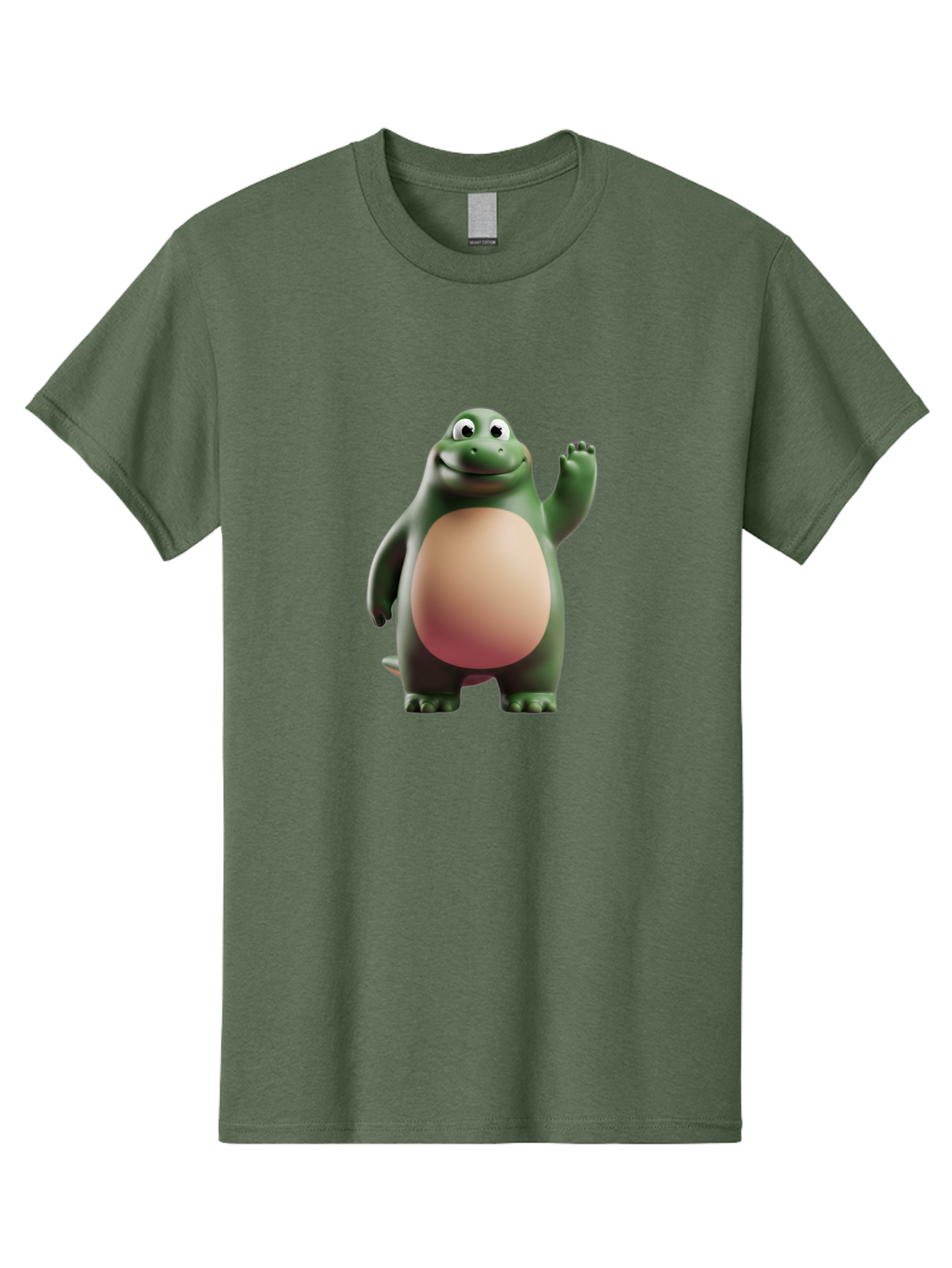 Cartoon-T-Rex-1 Men'S Graphic Tee, 100% Cotton, Comfortable Casual Summer Wear, Machine Washable, Smiling Dinosaur, Cartoon Character, Green Dinosaur, Happy Pose, Friendly Gesture, 3D Illustration, Cute Reptile, Dinosaur Illustration, Bae394