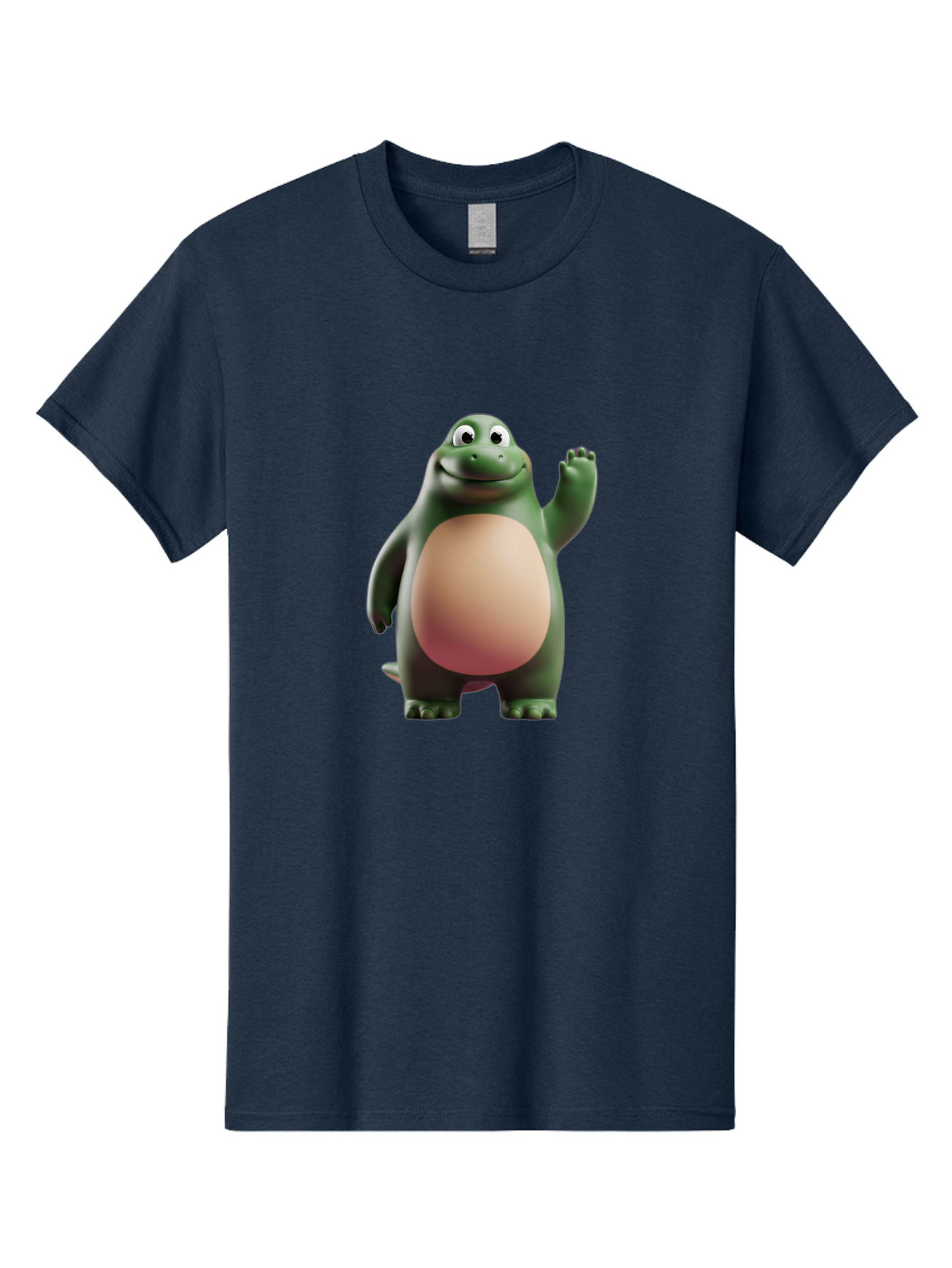 Cartoon-T-Rex-1 Men'S Graphic Tee, 100% Cotton, Comfortable Casual Summer Wear, Machine Washable, Smiling Dinosaur, Cartoon Character, Green Dinosaur, Happy Pose, Friendly Gesture, 3D Illustration, Cute Reptile, Dinosaur Illustration, Bae394