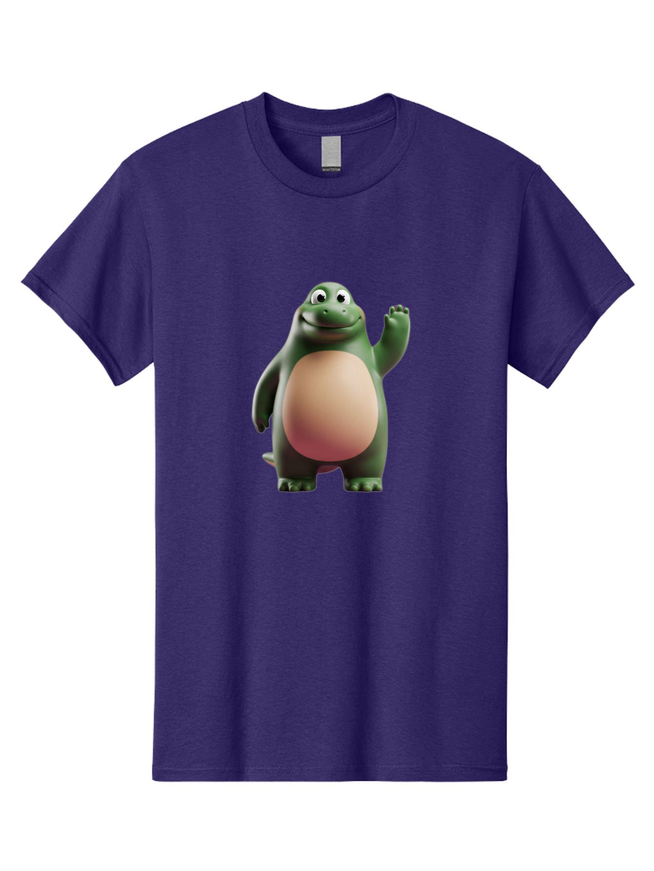 Cartoon-T-Rex-1 Men'S Graphic Tee, 100% Cotton, Comfortable Casual Summer Wear, Machine Washable, Smiling Dinosaur, Cartoon Character, Green Dinosaur, Happy Pose, Friendly Gesture, 3D Illustration, Cute Reptile, Dinosaur Illustration, Bae394