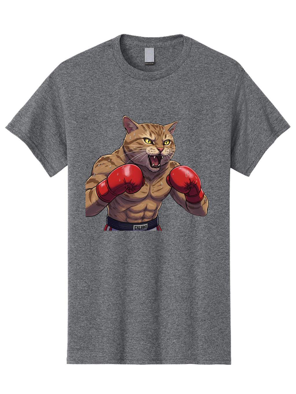 Cat-Boxer-1 Men'S Graphic Tee, 100% Cotton, Comfortable Casual Summer Wear, Machine Washable, Muscular Cat, Boxing Gloves, Fighting Stance, Aggressive Expression, Cartoon Character, Fitness, Athleticism, Feline, Combat Sports, Bae396