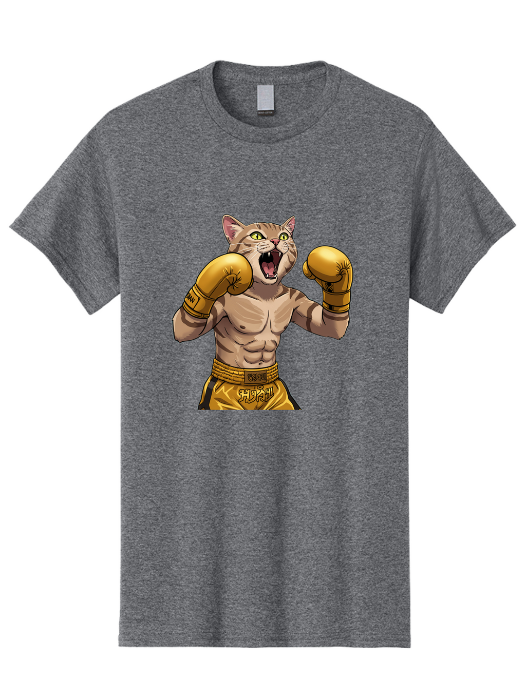 Cat-Fighter Men'S Graphic Tee, 100% Cotton, Comfortable Casual Summer Wear, Machine Washable, Cartoon Cat, Boxer Cat, Boxing Gloves, Martial Arts, Fitness, Anthropomorphic Animal, Fighting Stance, Strong Cat, Muscular Cat, Bae398