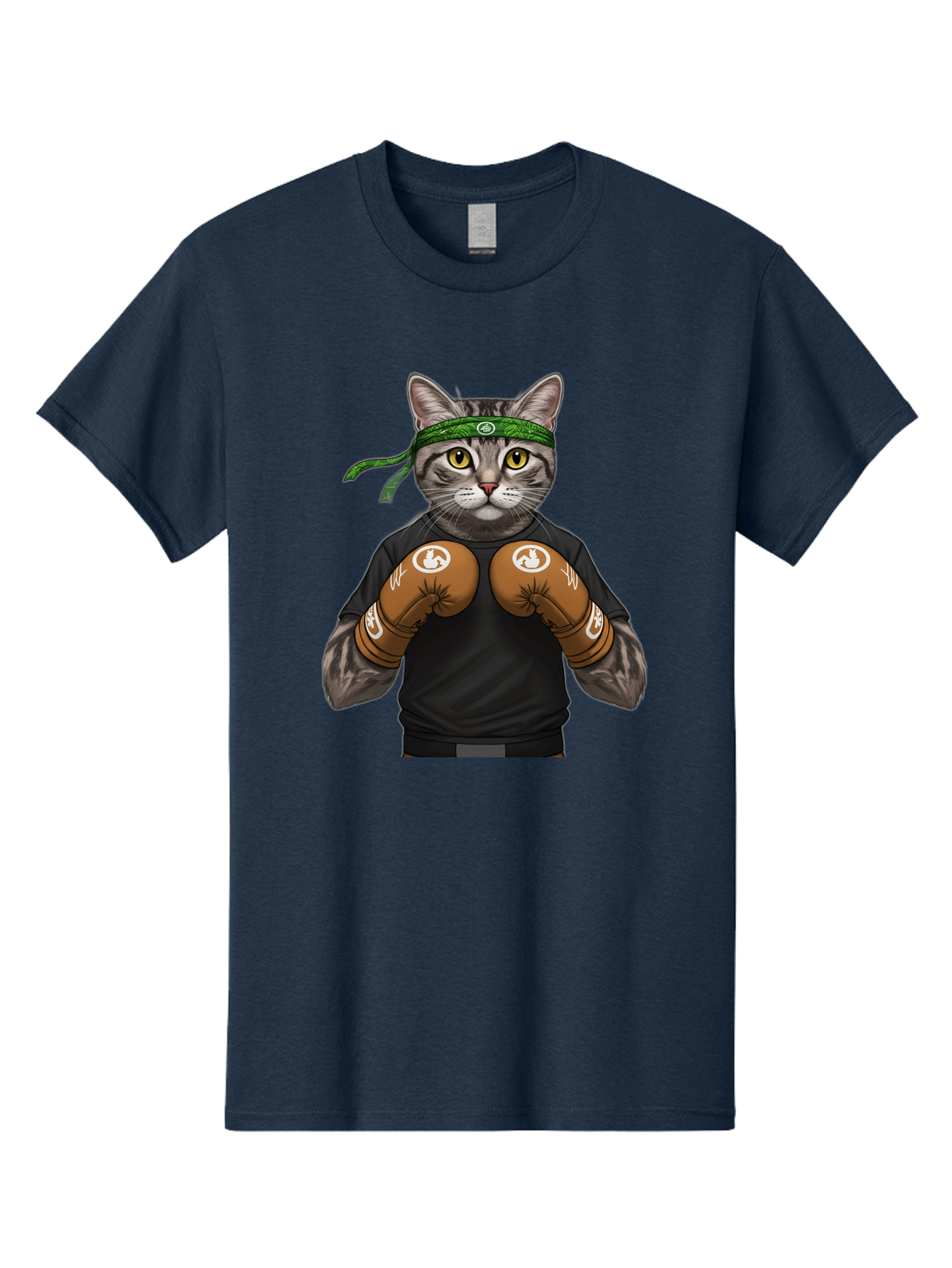 Cat-In-Boxing-Gloves Men'S Graphic Tee, 100% Cotton, Comfortable Casual Summer Wear, Machine Washable, Gray Tabby Cat, Boxing Gloves, Martial Arts Headband, Ninja Cat, Cool Cat, Funny Cat, Boxing Cat, Warrior Cat, Humorous Illustration, Bae399