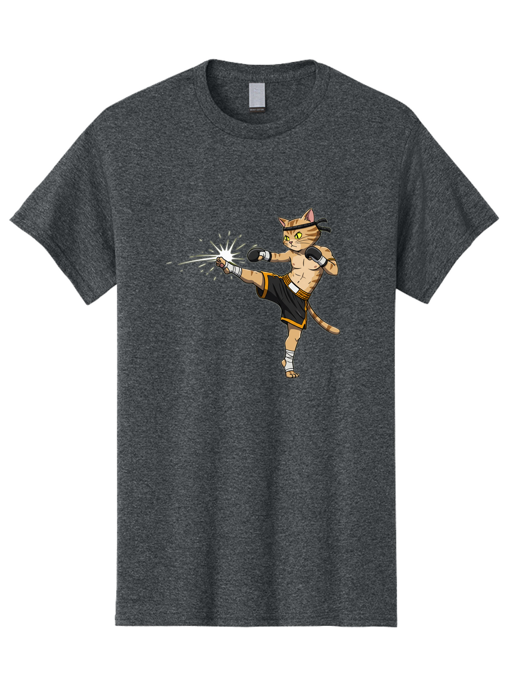 Cat-Kick Men'S Graphic Tee, 100% Cotton, Comfortable Casual Summer Wear, Machine Washable, Cartoon Cat, Muay Thai Fighter, Martial Arts, Kicking, Boxing Gloves, Dynamic Pose, Playful Humor, Animal Athlete, Energetic Motion, Fun Design Bae400
