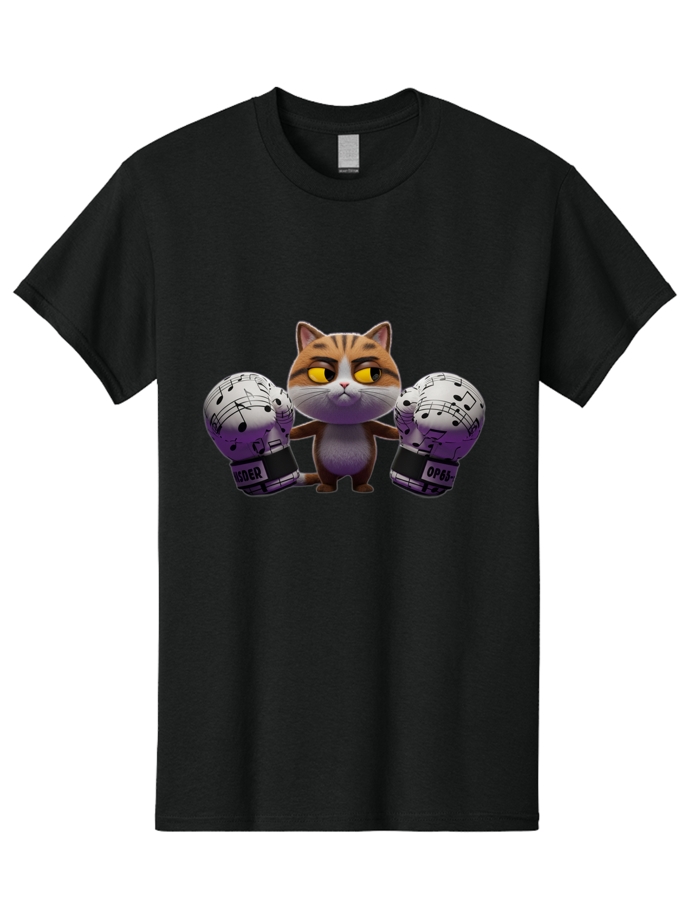 Cat-With-Boxing-Gloves Men'S Graphic Tee, 100% Cotton, Comfortable Casual Summer Wear, Machine Washable, Boxing Cat, Cartoon Style, Orange Tabby Cat, Musical Notes Gloves, Boxing Gloves, Cat With Gloves, Funny Cartoon, Opder Opponent, Bae403