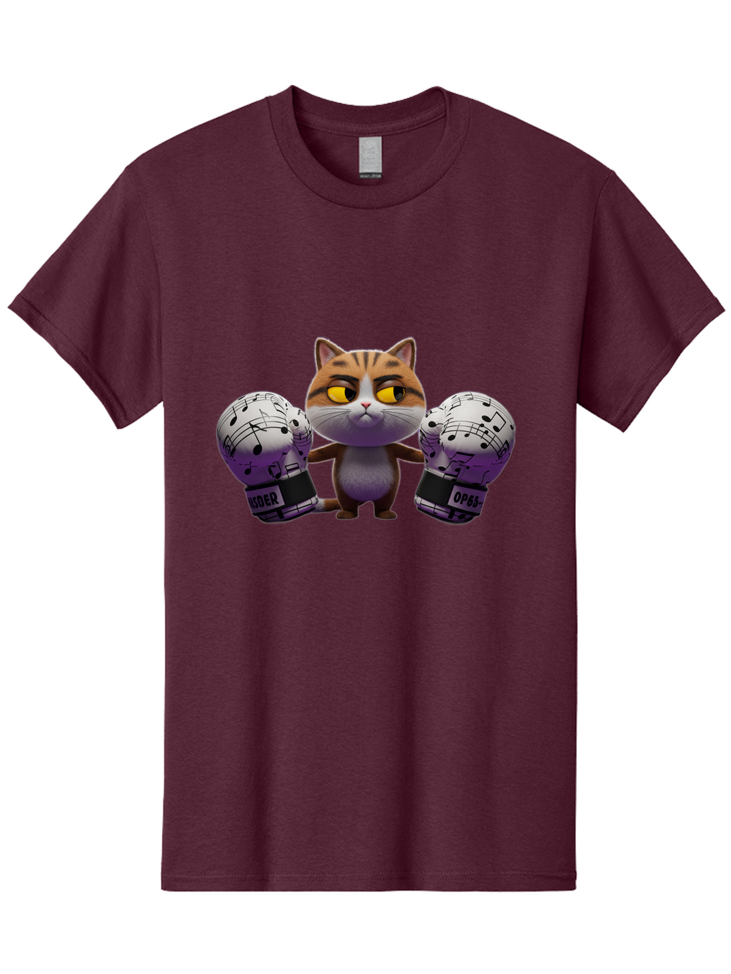 Cat-With-Boxing-Gloves Men'S Graphic Tee, 100% Cotton, Comfortable Casual Summer Wear, Machine Washable, Boxing Cat, Cartoon Style, Orange Tabby Cat, Musical Notes Gloves, Boxing Gloves, Cat With Gloves, Funny Cartoon, Opder Opponent, Bae403