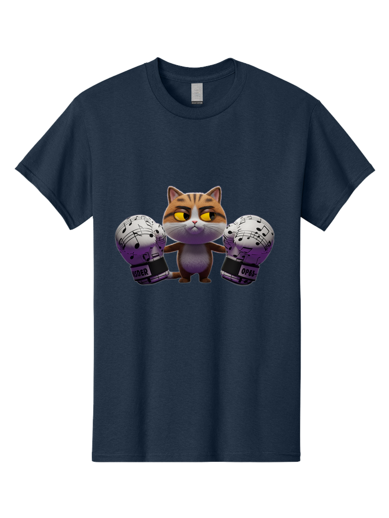 Cat-With-Boxing-Gloves Men'S Graphic Tee, 100% Cotton, Comfortable Casual Summer Wear, Machine Washable, Boxing Cat, Cartoon Style, Orange Tabby Cat, Musical Notes Gloves, Boxing Gloves, Cat With Gloves, Funny Cartoon, Opder Opponent, Bae403