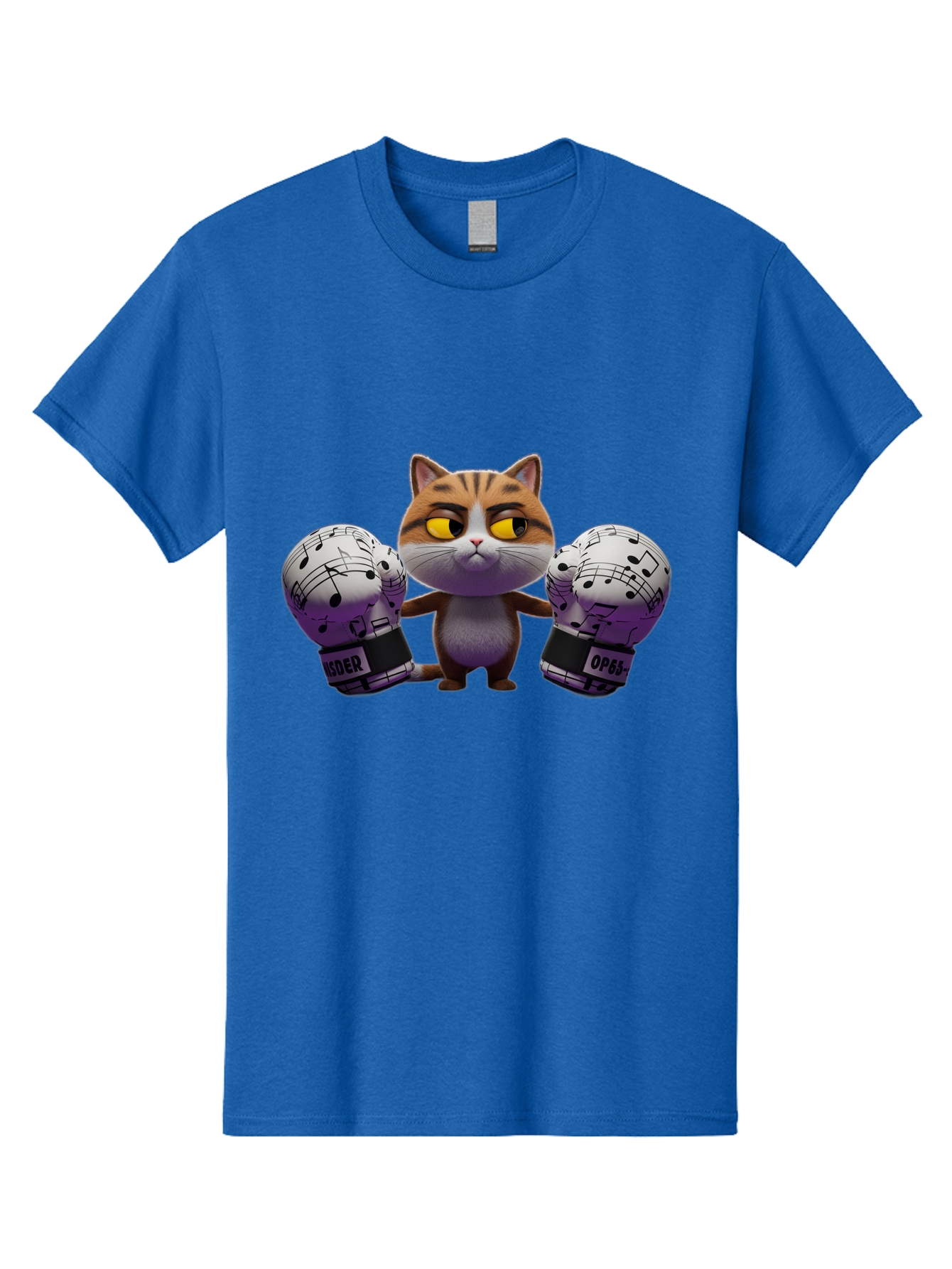 Cat-With-Boxing-Gloves Men'S Graphic Tee, 100% Cotton, Comfortable Casual Summer Wear, Machine Washable, Boxing Cat, Cartoon Style, Orange Tabby Cat, Musical Notes Gloves, Boxing Gloves, Cat With Gloves, Funny Cartoon, Opder Opponent, Bae403