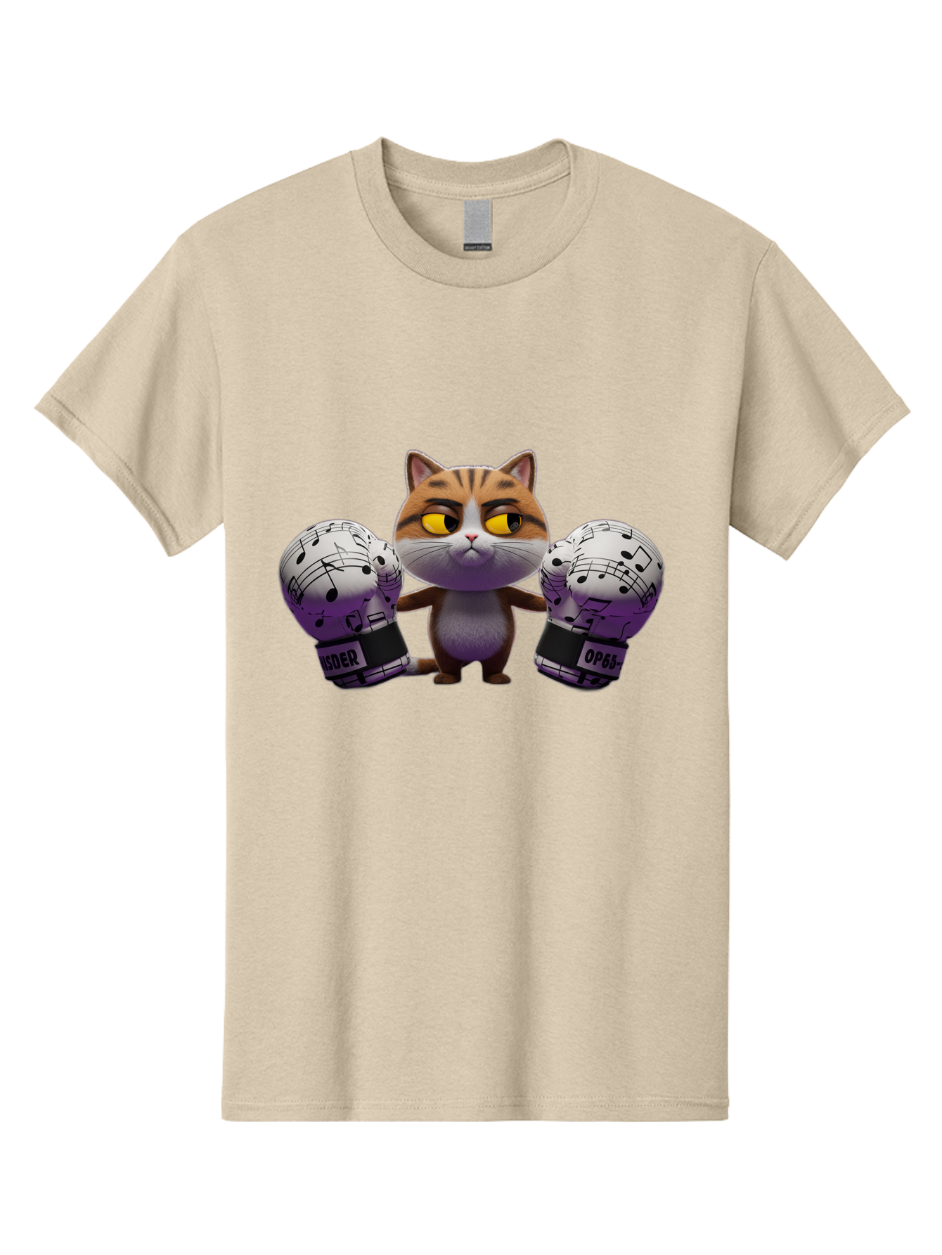 Cat-With-Boxing-Gloves Men'S Graphic Tee, 100% Cotton, Comfortable Casual Summer Wear, Machine Washable, Boxing Cat, Cartoon Style, Orange Tabby Cat, Musical Notes Gloves, Boxing Gloves, Cat With Gloves, Funny Cartoon, Opder Opponent, Bae403