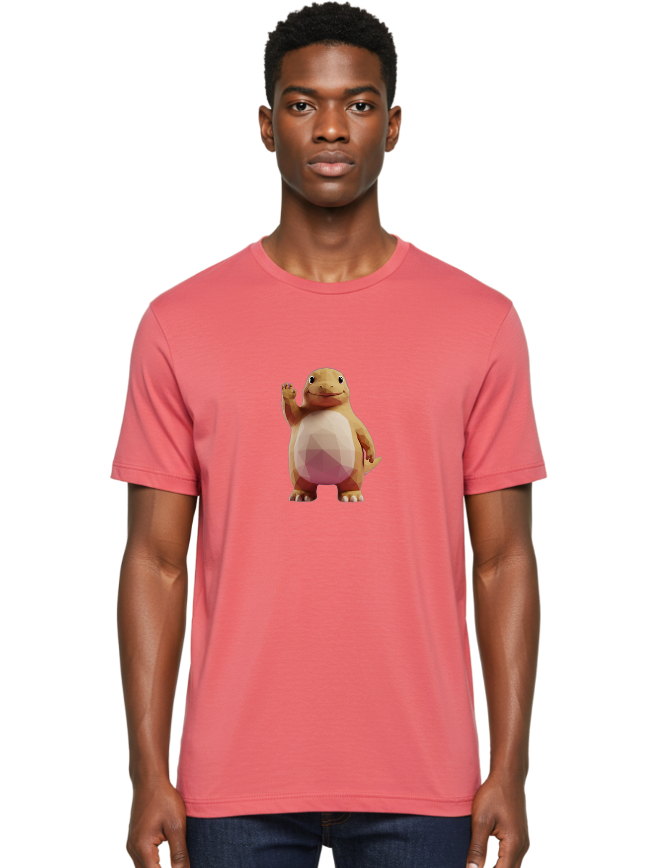 Charmander Men'S Graphic Tee, 100% Cotton, Comfortable Casual Summer Wear, Machine Washable, Charmander, Pokémon Character, Cartoon Lizard, Low-Poly 3D Model, Orange And White Colors, Friendly Gesture, Digital Illustration, Gaming Icon Bae406