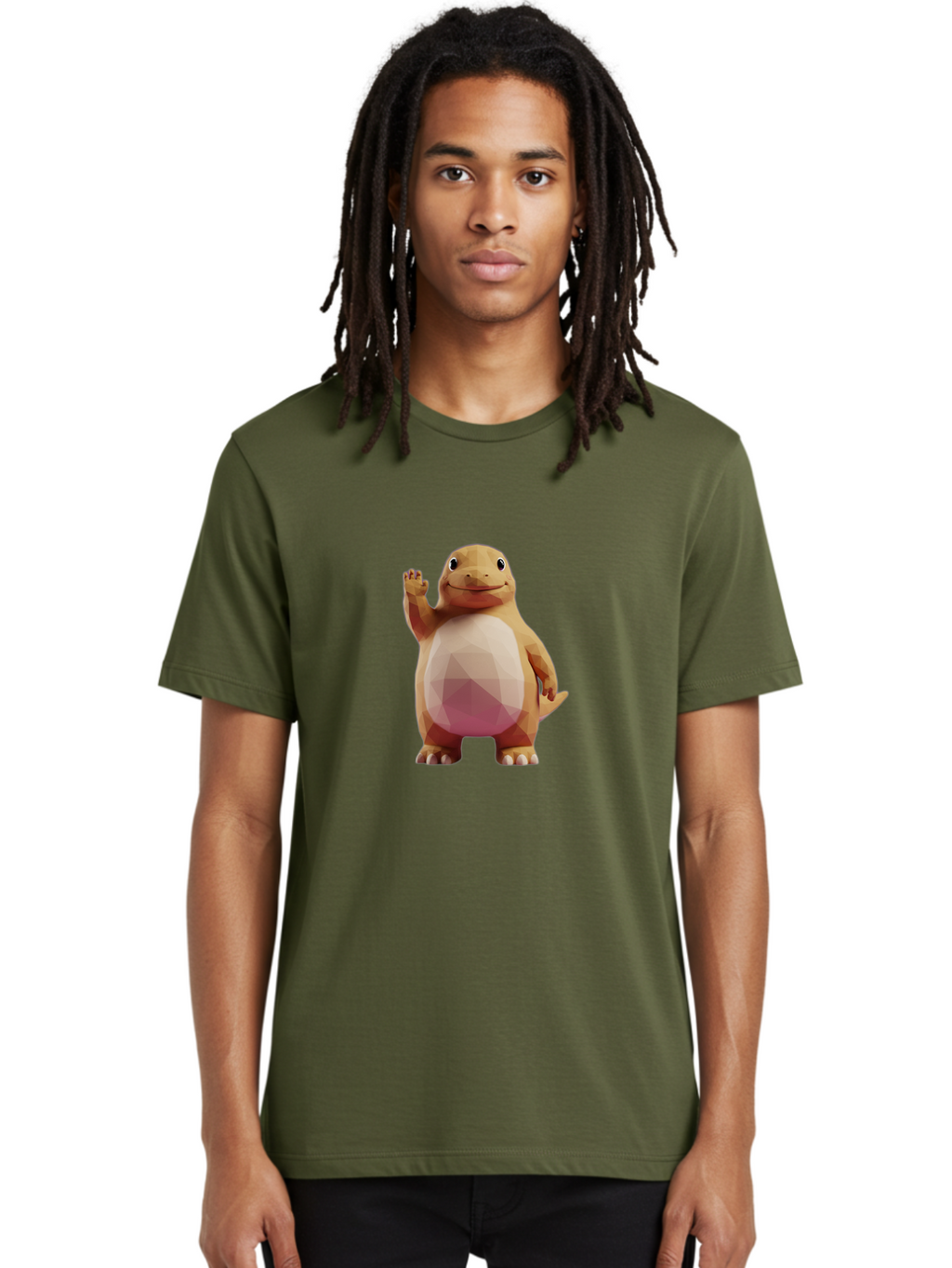 Charmander Men'S Graphic Tee, 100% Cotton, Comfortable Casual Summer Wear, Machine Washable, Charmander, Pokémon Character, Cartoon Lizard, Low-Poly 3D Model, Orange And White Colors, Friendly Gesture, Digital Illustration, Gaming Icon Bae406