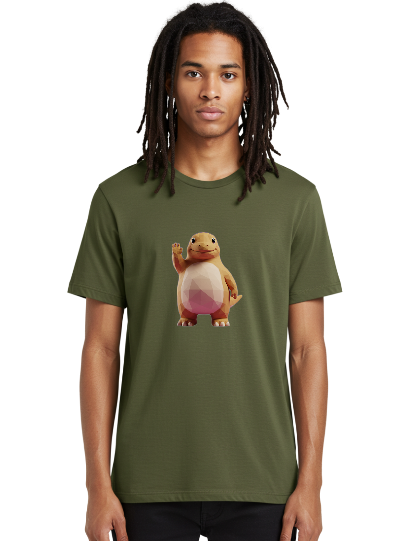 Charmander Men'S Graphic Tee, 100% Cotton, Comfortable Casual Summer Wear, Machine Washable, Charmander, Pokémon Character, Cartoon Lizard, Low-Poly 3D Model, Orange And White Colors, Friendly Gesture, Digital Illustration, Gaming Icon Bae406