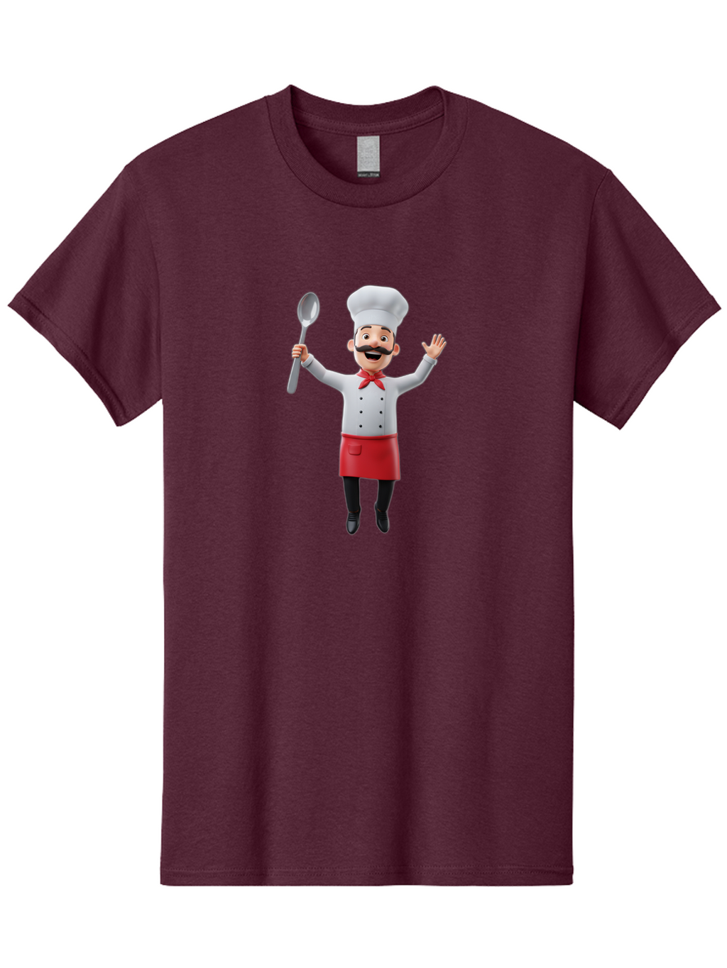Chef-Character Men'S Graphic Tee, 100% Cotton, Comfortable Casual Summer Wear, Machine Washable, Cartoon Chef, White Hat, Red Apron, White Jacket, Metal Ladle, Welcoming Gesture, Chef Attire, Culinary Art, Kitchen Staff, Cooking Enthusiast, Bae407