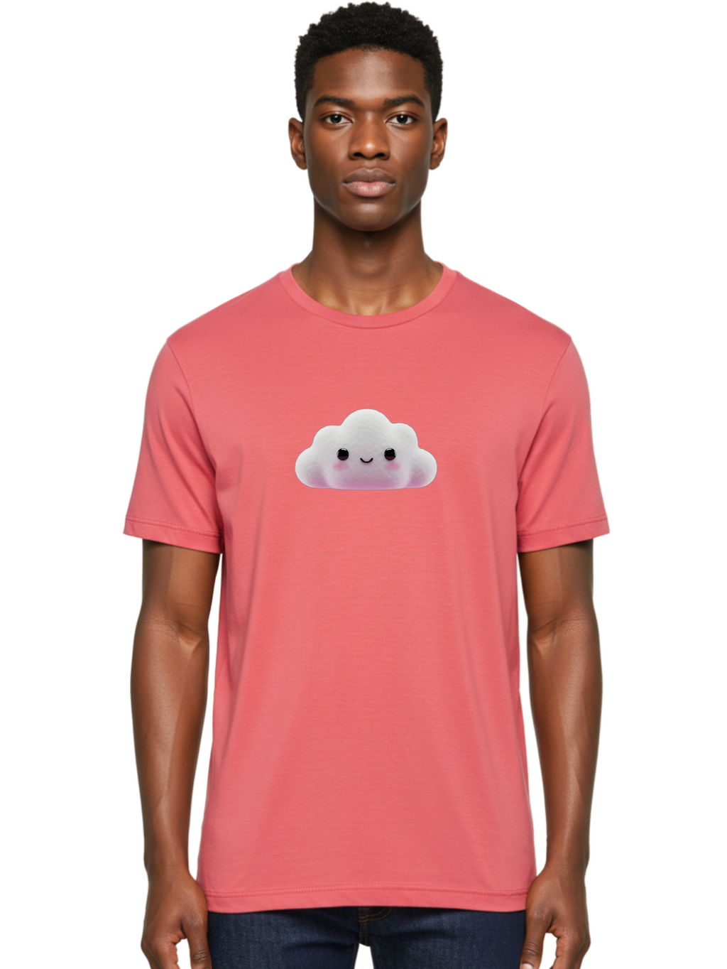 Cloud-Emoticon Men'S Graphic Tee, 100% Cotton, Comfortable Casual Summer Wear, Machine Washable, Cute Cartoon Cloud, Plush Toy, Smiling Face, Soft And Cuddly, Pastel Colors, Adorable Design, Kawaii Character Bae409