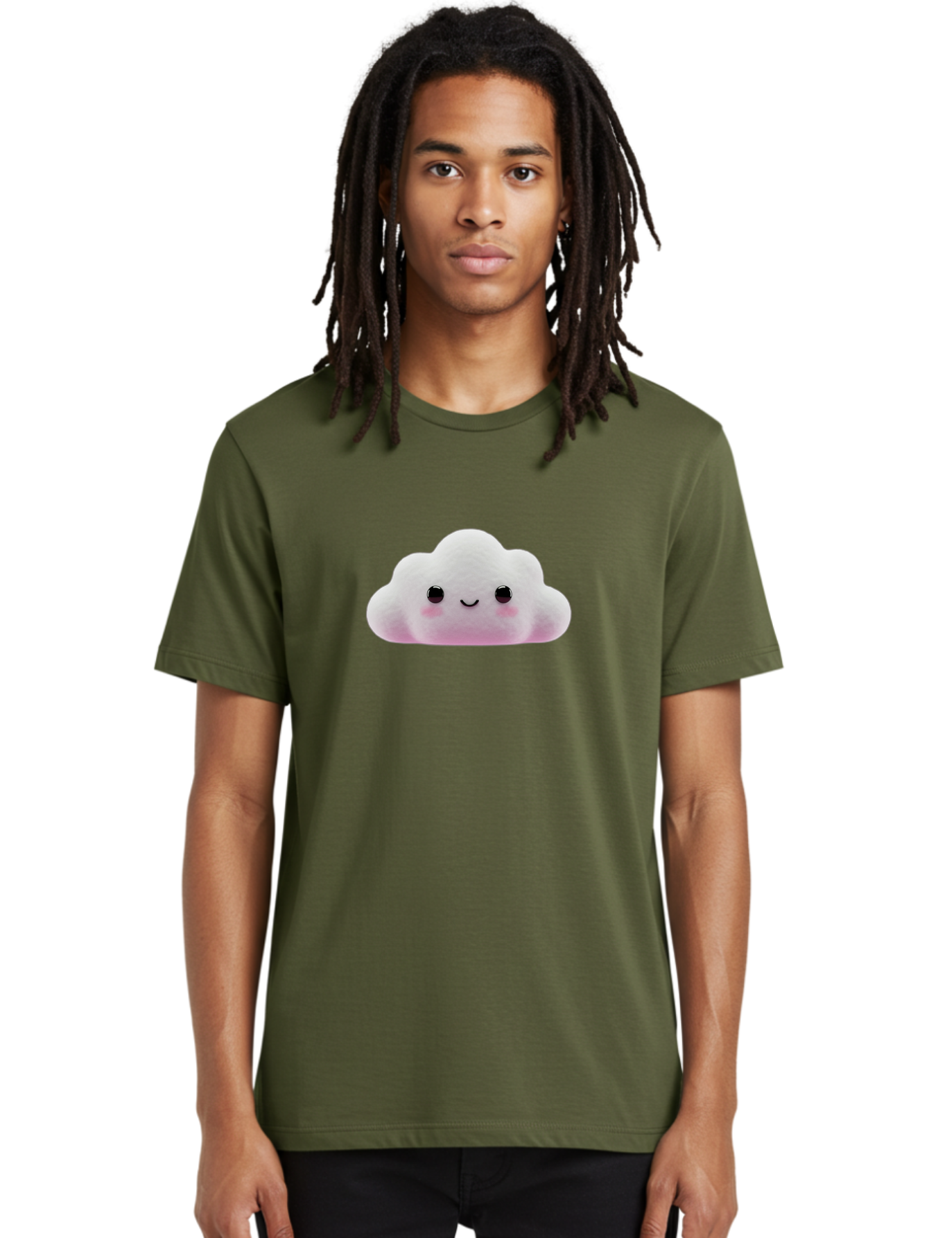 Cloud-Emoticon Men'S Graphic Tee, 100% Cotton, Comfortable Casual Summer Wear, Machine Washable, Cute Cartoon Cloud, Plush Toy, Smiling Face, Soft And Cuddly, Pastel Colors, Adorable Design, Kawaii Character Bae409