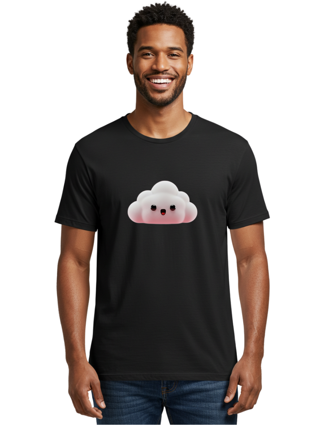 Cloud Men'S Graphic Tee, 100% Cotton, Comfortable Casual Summer Wear, Machine Washable, Cute Cloud, Kawaii Character, Fluffy Cloud, Cartoon Style, Soft Pink, Adorable Face, Big Eyes, Small Mouth, Playful Design, Digital Art Bae410