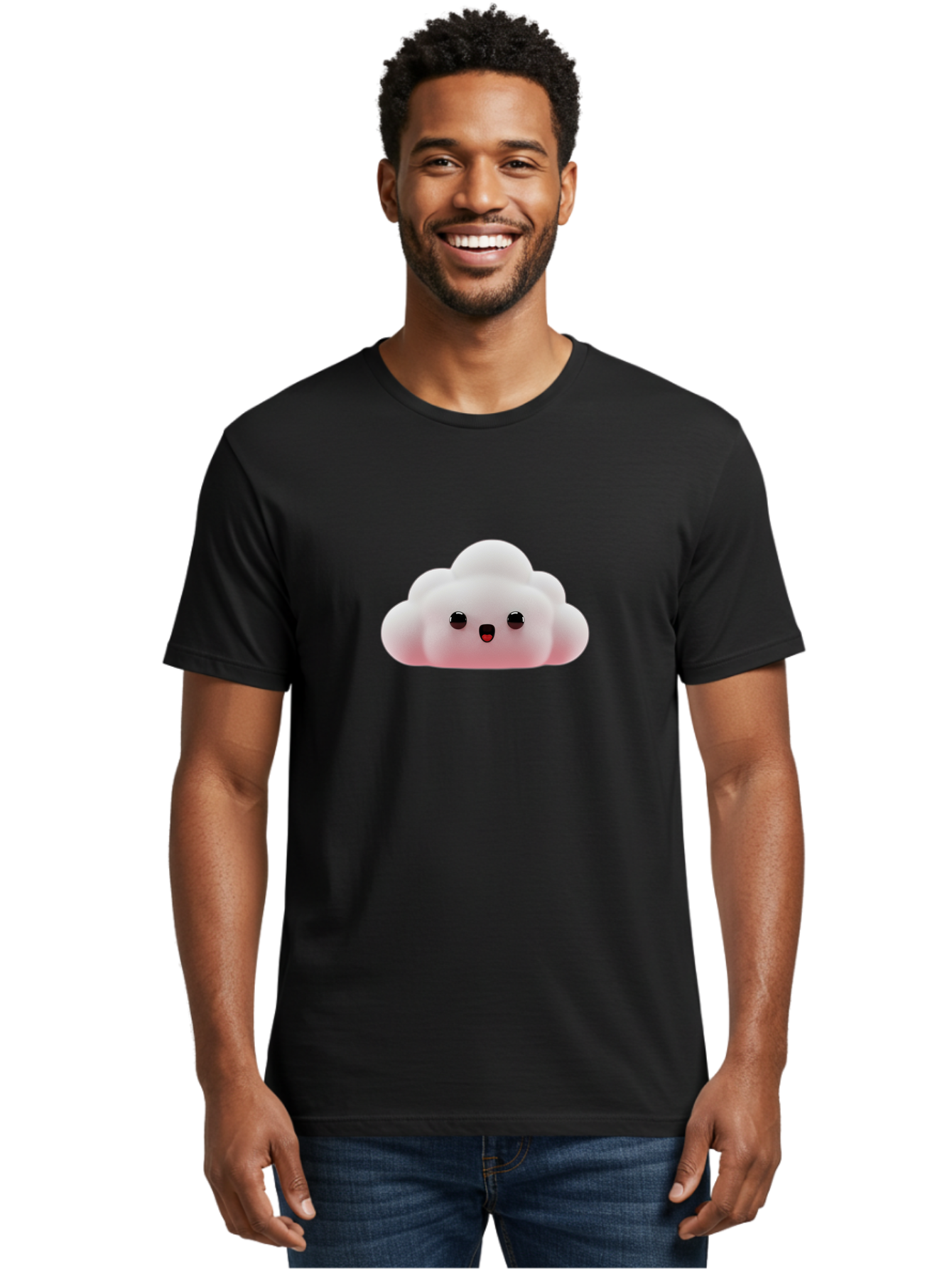Cloud Men'S Graphic Tee, 100% Cotton, Comfortable Casual Summer Wear, Machine Washable, Cute Cloud, Kawaii Character, Fluffy Cloud, Cartoon Style, Soft Pink, Adorable Face, Big Eyes, Small Mouth, Playful Design, Digital Art Bae410