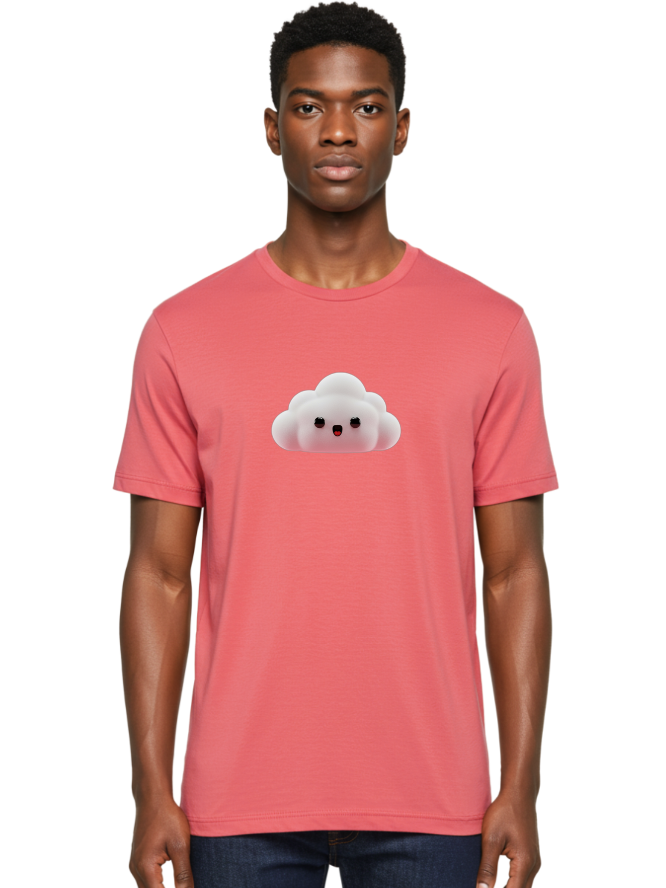 Cloud Men'S Graphic Tee, 100% Cotton, Comfortable Casual Summer Wear, Machine Washable, Cute Cloud, Kawaii Character, Fluffy Cloud, Cartoon Style, Soft Pink, Adorable Face, Big Eyes, Small Mouth, Playful Design, Digital Art Bae410