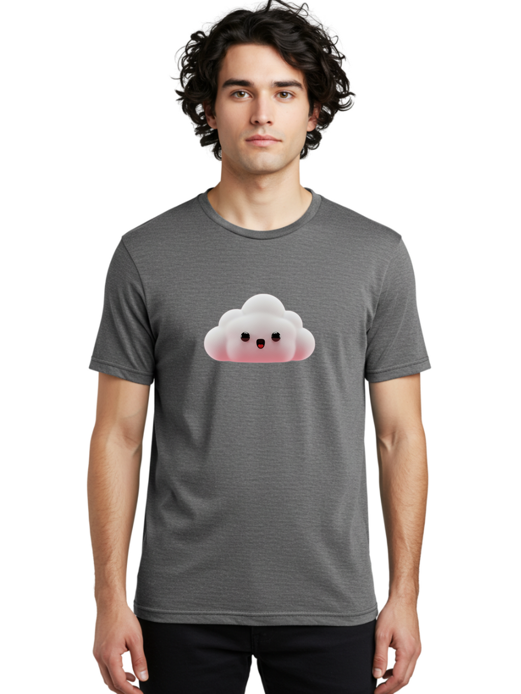 Cloud Men'S Graphic Tee, 100% Cotton, Comfortable Casual Summer Wear, Machine Washable, Cute Cloud, Kawaii Character, Fluffy Cloud, Cartoon Style, Soft Pink, Adorable Face, Big Eyes, Small Mouth, Playful Design, Digital Art Bae410