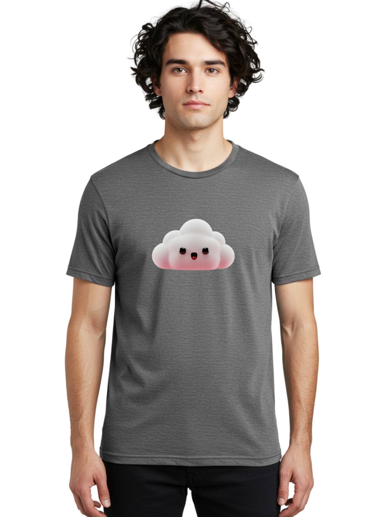 Cloud Men'S Graphic Tee, 100% Cotton, Comfortable Casual Summer Wear, Machine Washable, Cute Cloud, Kawaii Character, Fluffy Cloud, Cartoon Style, Soft Pink, Adorable Face, Big Eyes, Small Mouth, Playful Design, Digital Art Bae410
