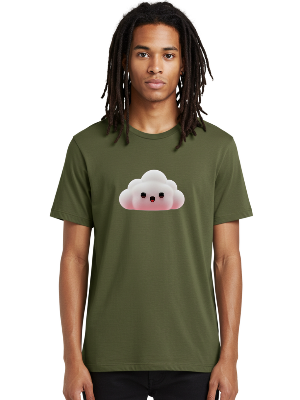 Cloud Men'S Graphic Tee, 100% Cotton, Comfortable Casual Summer Wear, Machine Washable, Cute Cloud, Kawaii Character, Fluffy Cloud, Cartoon Style, Soft Pink, Adorable Face, Big Eyes, Small Mouth, Playful Design, Digital Art Bae410