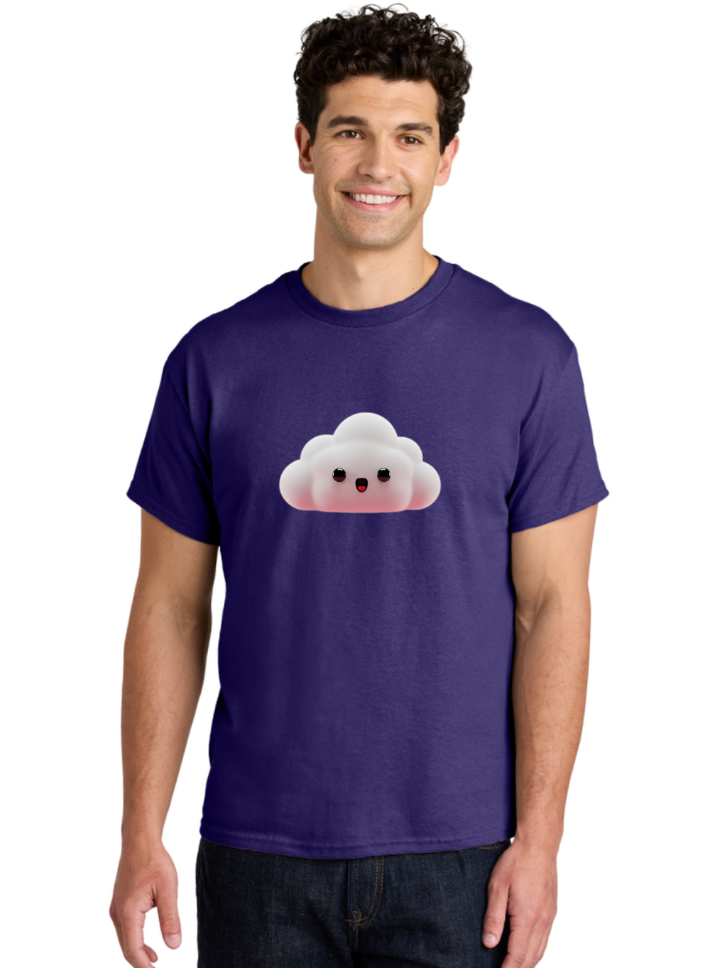 Cloud Men'S Graphic Tee, 100% Cotton, Comfortable Casual Summer Wear, Machine Washable, Cute Cloud, Kawaii Character, Fluffy Cloud, Cartoon Style, Soft Pink, Adorable Face, Big Eyes, Small Mouth, Playful Design, Digital Art Bae410