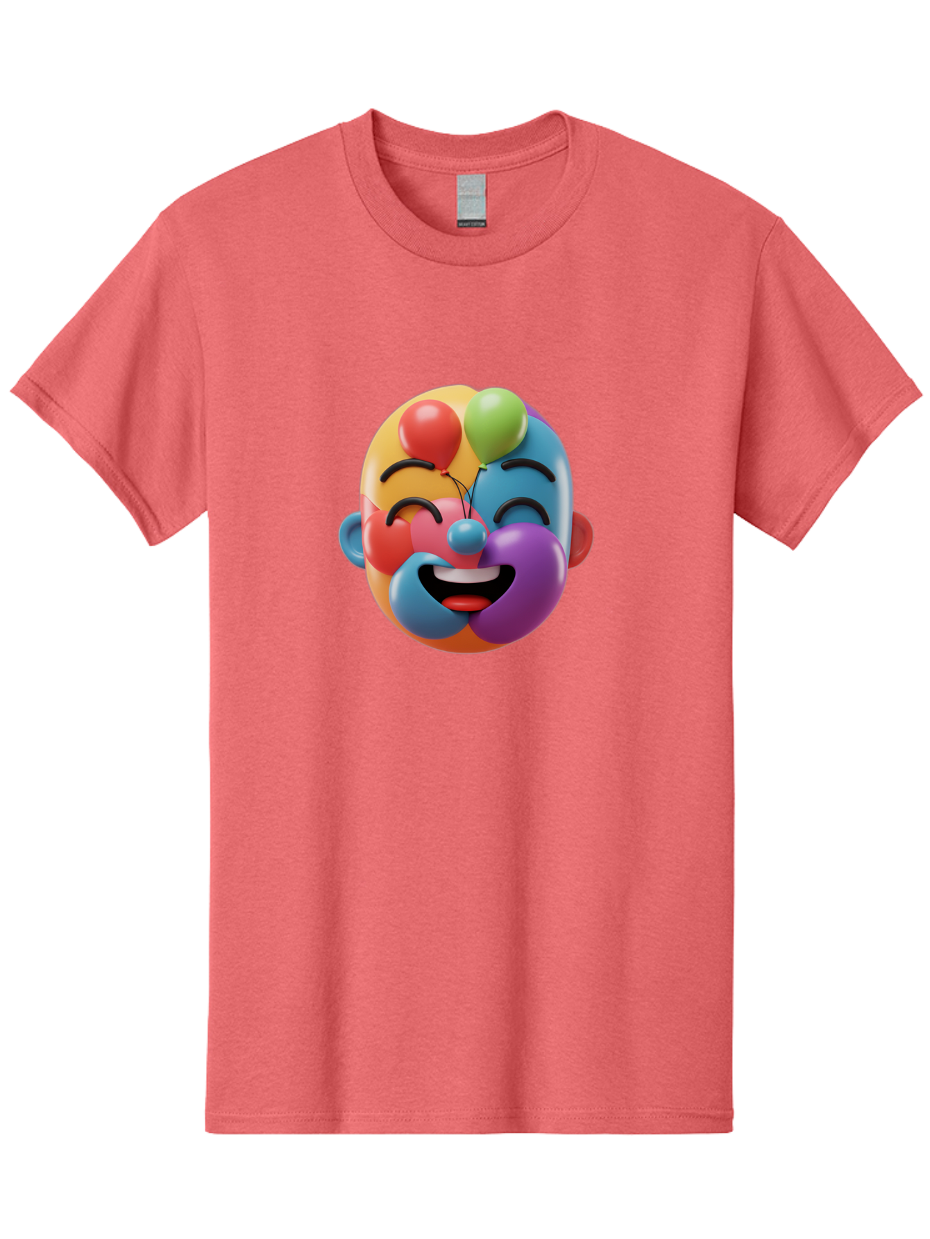 Clown-Emoji Men'S Graphic Tee, 100% Cotton, Comfortable Casual Summer Wear, Machine Washable, 3D Clown Face, Colorful Illustration, Clown Character, Balloons, Happy Expression, Vibrant Colors, Cartoon-Style, Playful Design, Joyful Atmosphere, Bae411