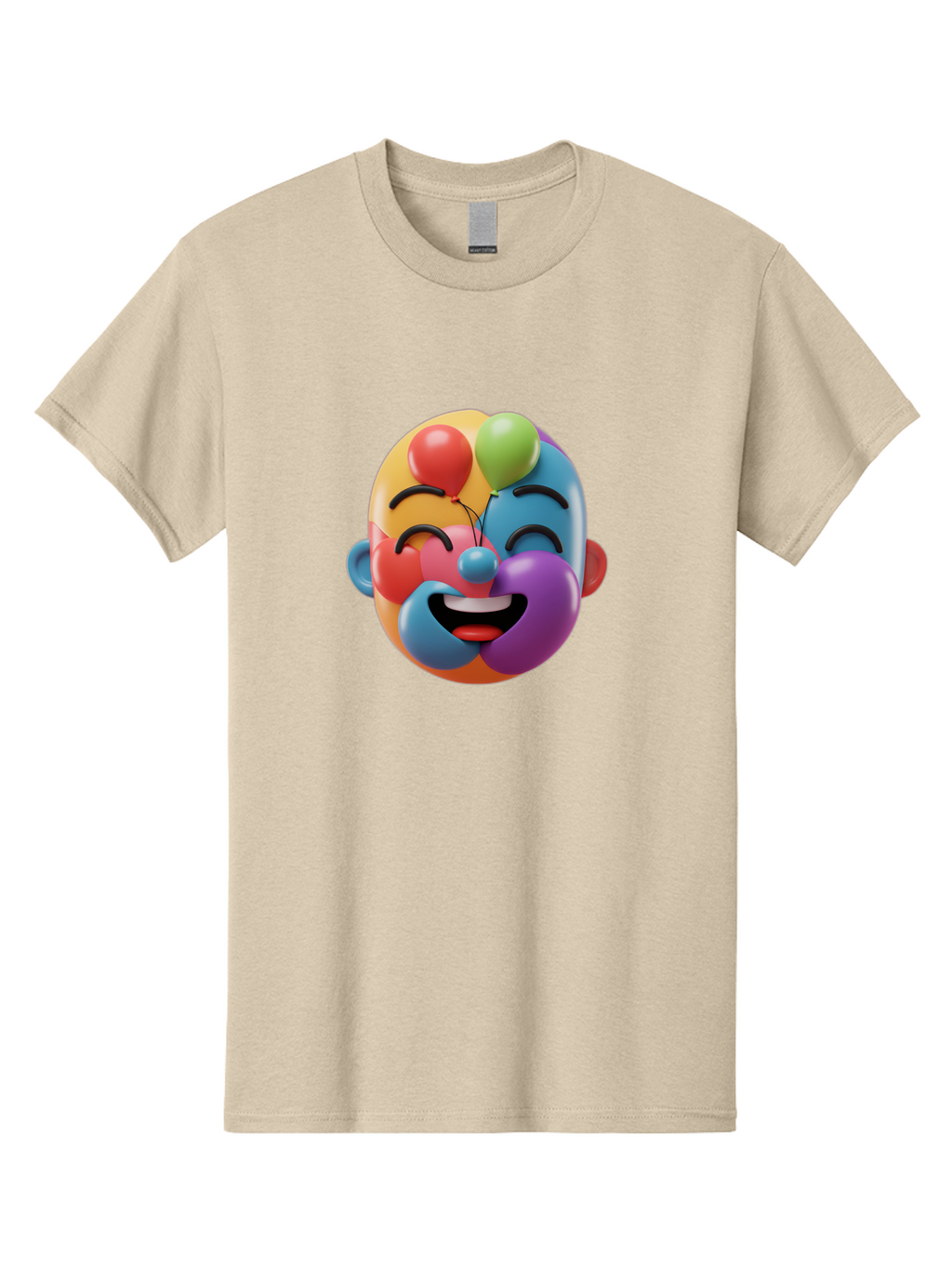 Clown-Emoji Men'S Graphic Tee, 100% Cotton, Comfortable Casual Summer Wear, Machine Washable, 3D Clown Face, Colorful Illustration, Clown Character, Balloons, Happy Expression, Vibrant Colors, Cartoon-Style, Playful Design, Joyful Atmosphere, Bae411