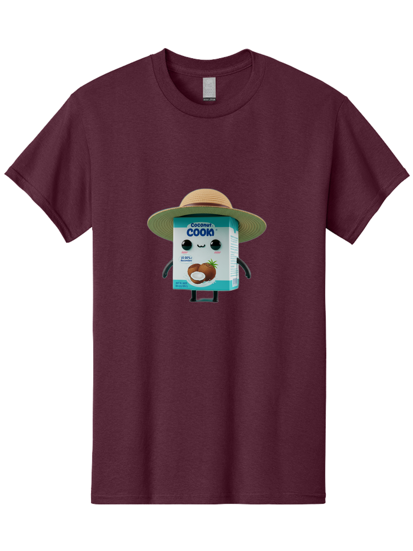 Coconut-Cook Men'S Graphic Tee, 100% Cotton, Comfortable Casual Summer Wear, Machine Washable, Carton Character, Coconut Cook, Cartoon Packaging, Animated Carton, Coconut Milk, Straw Hat, Kawaii, Funny Character, Humorous, Cute, Cartoon Style Bae412