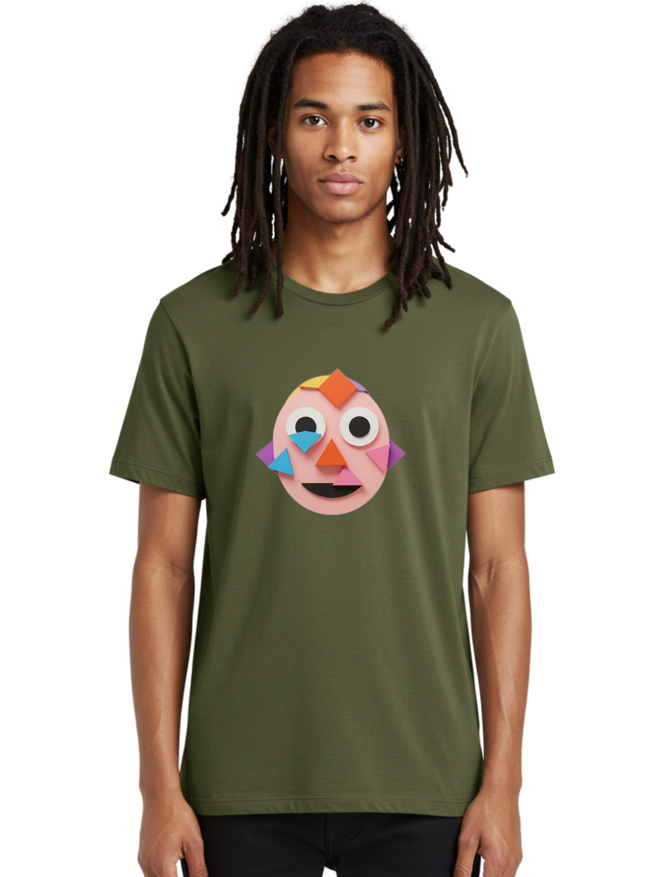Colourful-Face Men'S Graphic Tee, 100% Cotton, Comfortable Casual Summer Wear, Machine Washable, Paper Craft Face, Colorful Geometric Shapes, Creative Art, Playful Design, Smiling Face, Happy Expression, Art Project, Diy Craft, Kids Activity Bae414