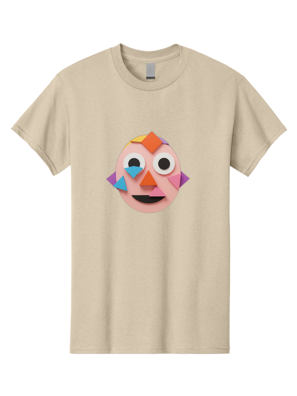 Colourful-Face Men'S Graphic Tee, 100% Cotton, Comfortable Casual Summer Wear, Machine Washable, Paper Craft Face, Colorful Geometric Shapes, Creative Art, Playful Design, Smiling Face, Happy Expression, Art Project, Diy Craft, Kids Activity Bae414