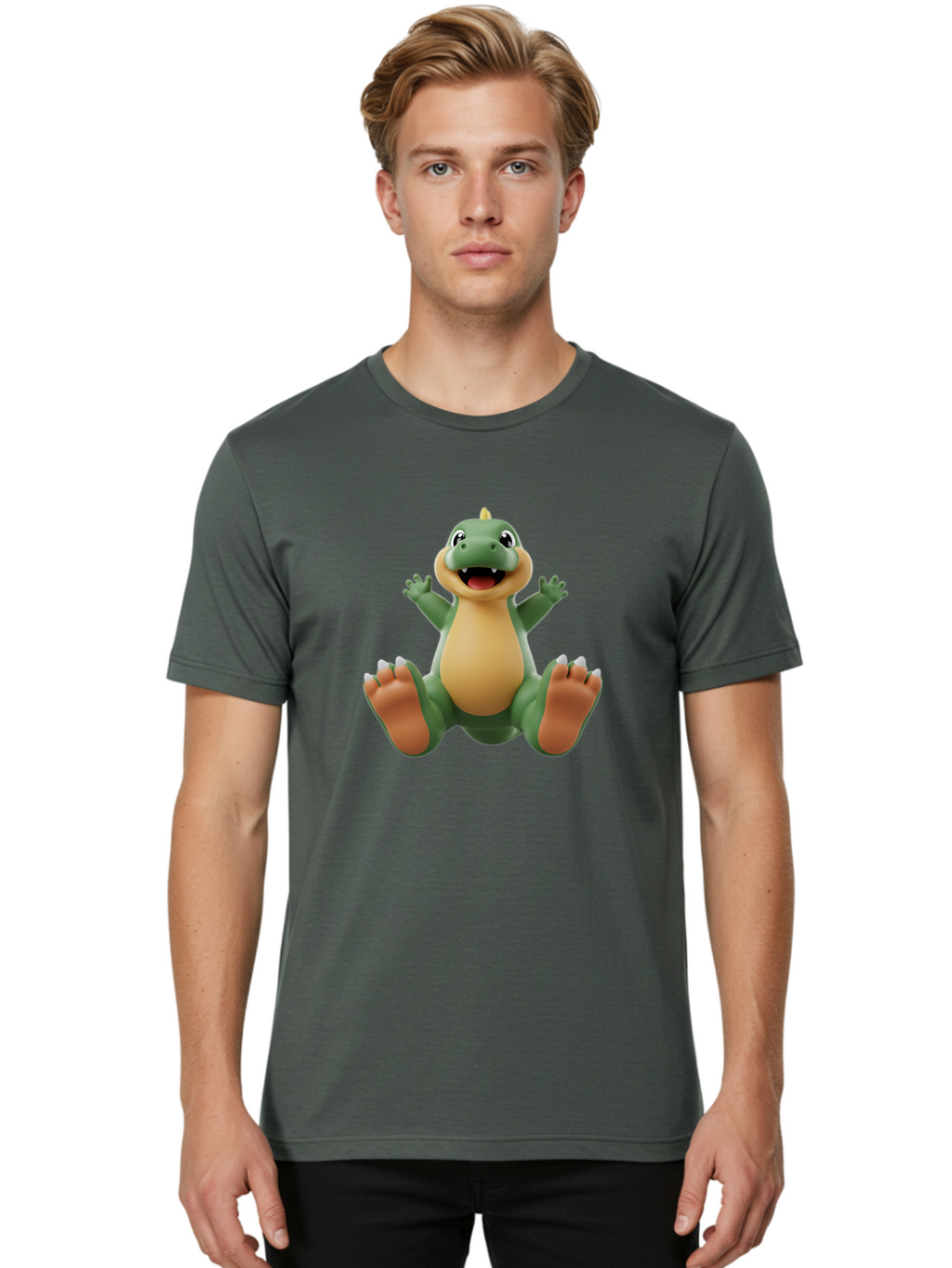 Crocodile Men'S Graphic Tee, 100% Cotton, Comfortable Casual Summer Wear, Machine Washable, Cartoon Crocodile, Green And Tan Reptile, Cute And Friendly, Jumping In The Air, Happy Expression, Cartoon Character, Animated Animal Bae417