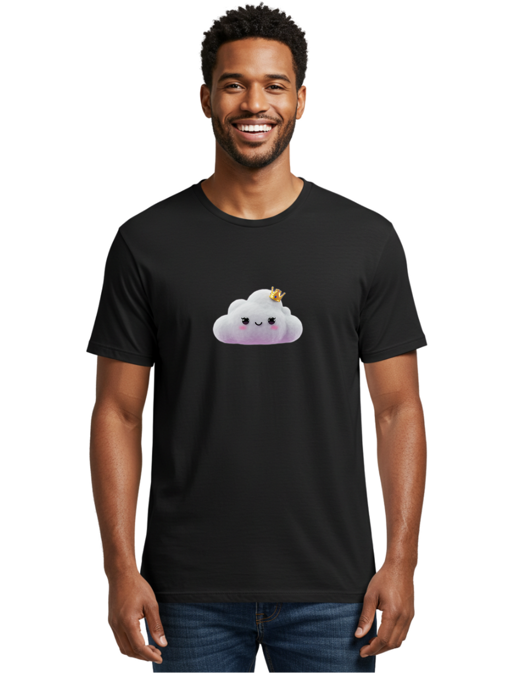 Crown-Cloud Men'S Graphic Tee, 100% Cotton, Comfortable Casual Summer Wear, Machine Washable, Soft Plush Toy, Cloud Shape, Adorable Face, Golden Crown, Cute Toy, Kawaii, Soft Toy, Plushie, Stuffed Animal, Kids Toy, Cuddly, Endearing, Bae418