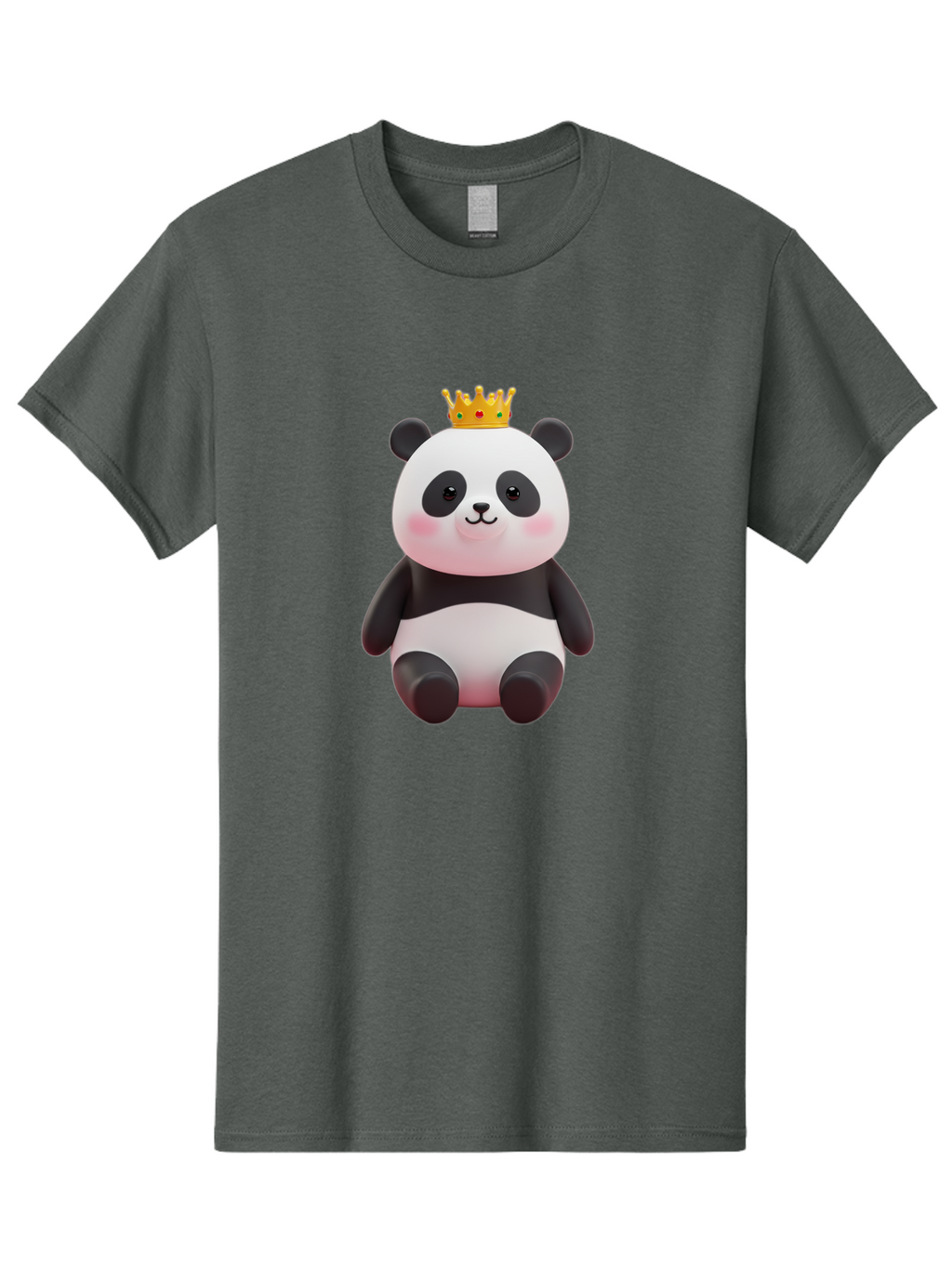 Crowned-Panda-1 Men'S Graphic Tee, 100% Cotton, Comfortable Casual Summer Wear, Machine Washable, Cartoon Panda, 3D Illustration, Panda Bear, Crown On Head, Regal Animal, Cute Expression, Rosy Cheeks, Kawaii Character, Adorable Design, Bae419