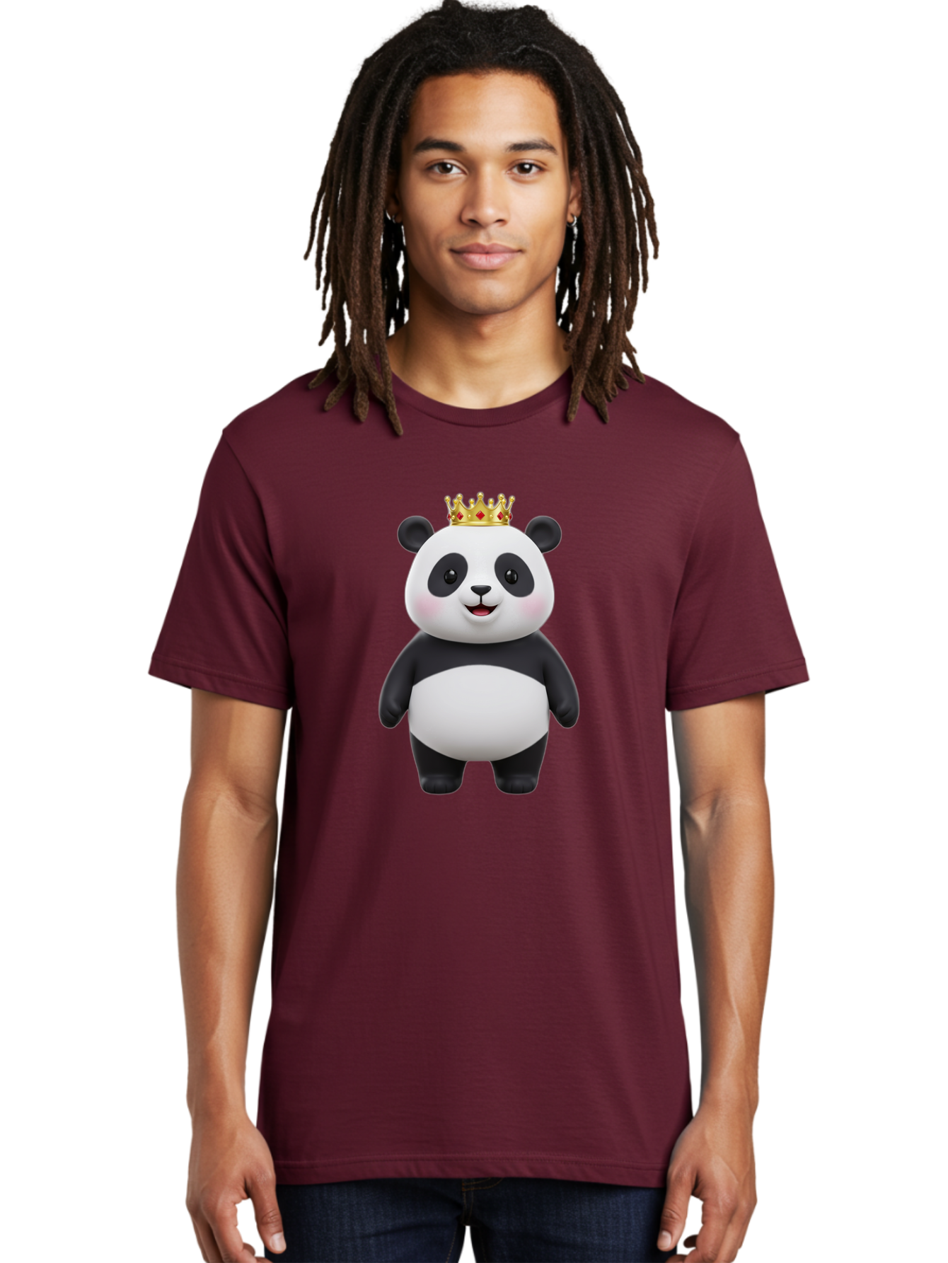Crowned-Panda Men'S Graphic Tee, 100% Cotton, Comfortable Casual Summer Wear, Machine Washable, Cartoon Panda Bear, Royal Crown, Cute Animal, Adorable Face, Black And White Panda, Funny Character, Kawaii Art, Digital Illustration, Bae420