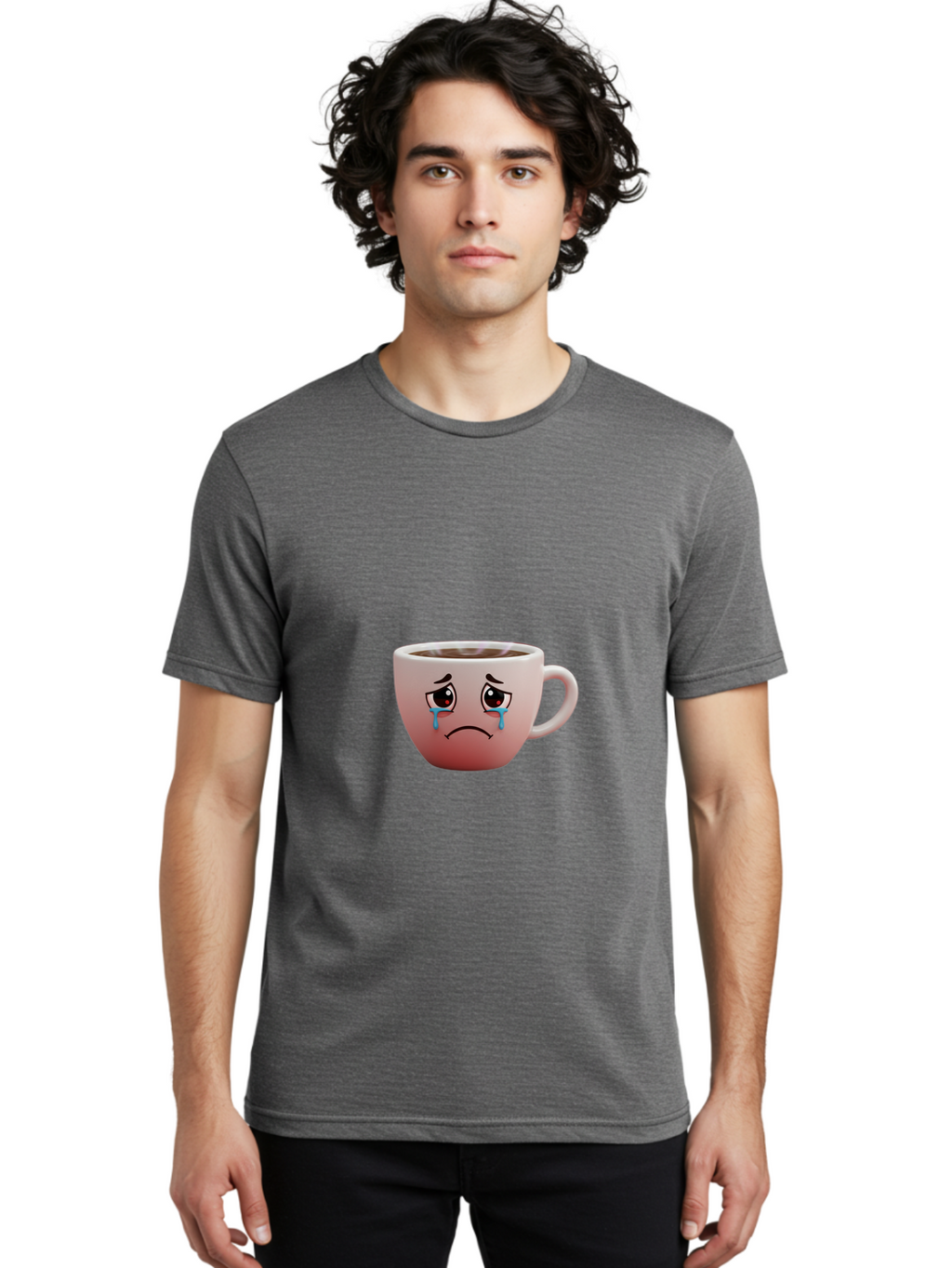 Crying-Coffee-Cup-1 Men'S Graphic Tee, 100% Cotton, Comfortable Casual Summer Wear, Machine Washable, Coffee Cup With Sad Face, Crying Eyes, Frowning Expression, Emotional Coffee, Coffee Lover Emotions, Sad Coffee Moment, Coffee Cup Feelings Bae421