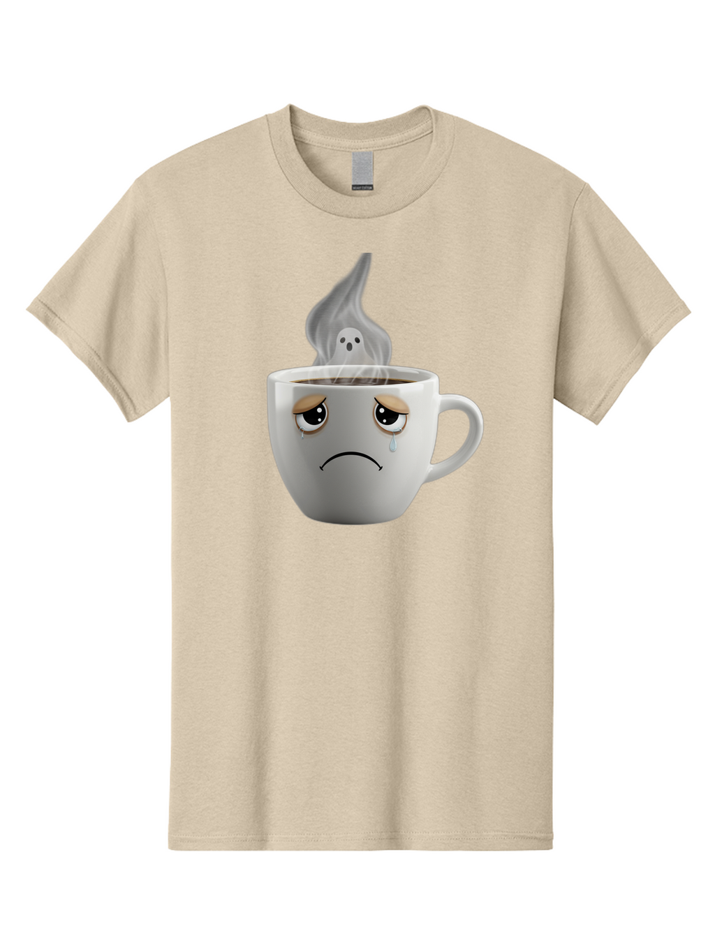 Crying-Coffee-Cup Men'S Graphic Tee, 100% Cotton, Comfortable Casual Summer Wear, Machine Washable, Sad Face Coffee Cup, Steaming Hot Coffee, Ghostly Steam, Coffee Lover, Coffee Culture, Coffee Time, Morning Coffee, Daily Grind Bae422