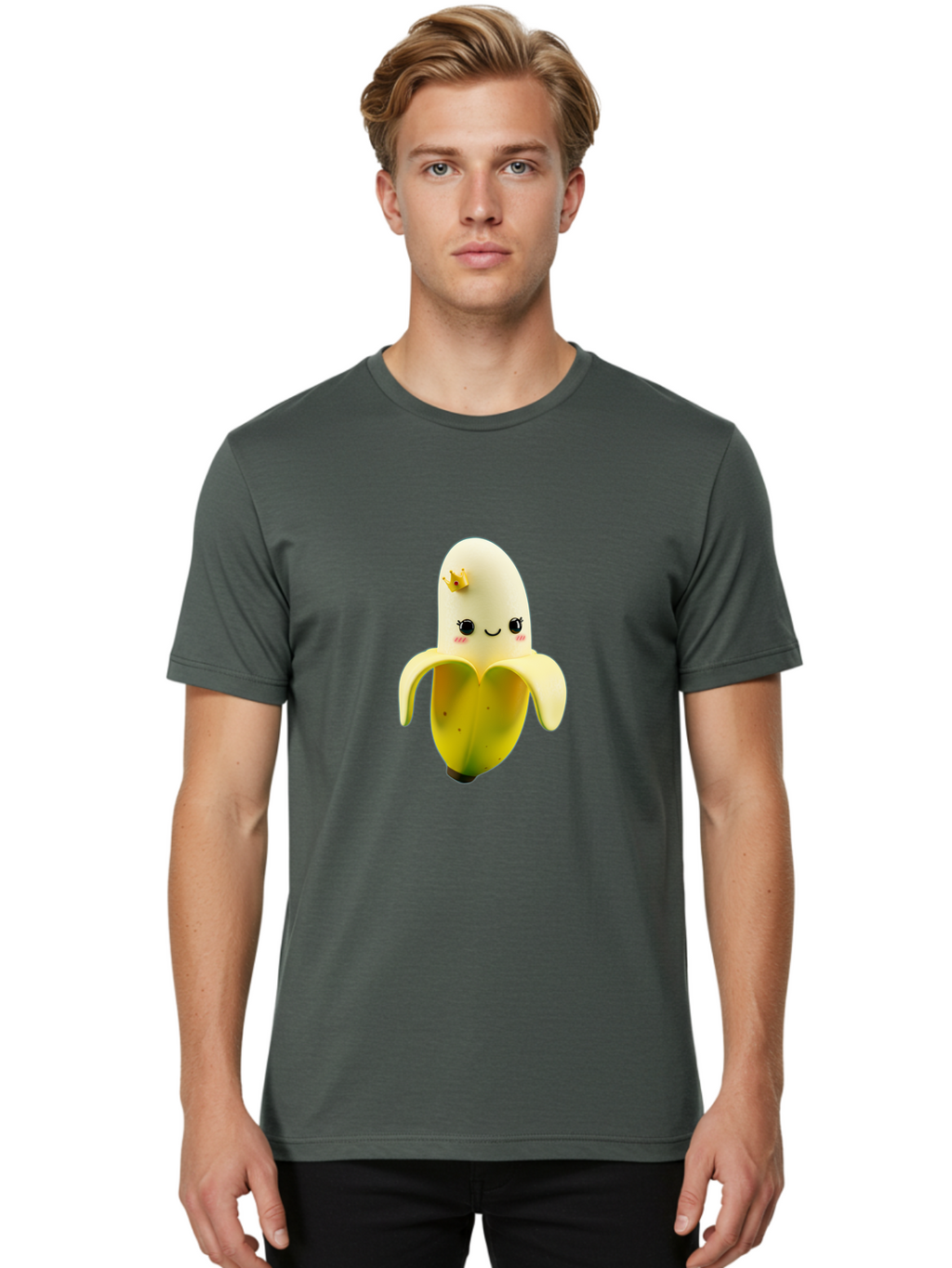 Cute-Banana Men'S Graphic Tee, 100% Cotton, Comfortable Casual Summer Wear, Machine Washable, Cartoon Banana Character, Cute Fruit Design, Banana Prince, Kawaii Fruit, Adorable Banana, Funny Fruit Character, Yellow Fruit, Smiling Banana Bae424